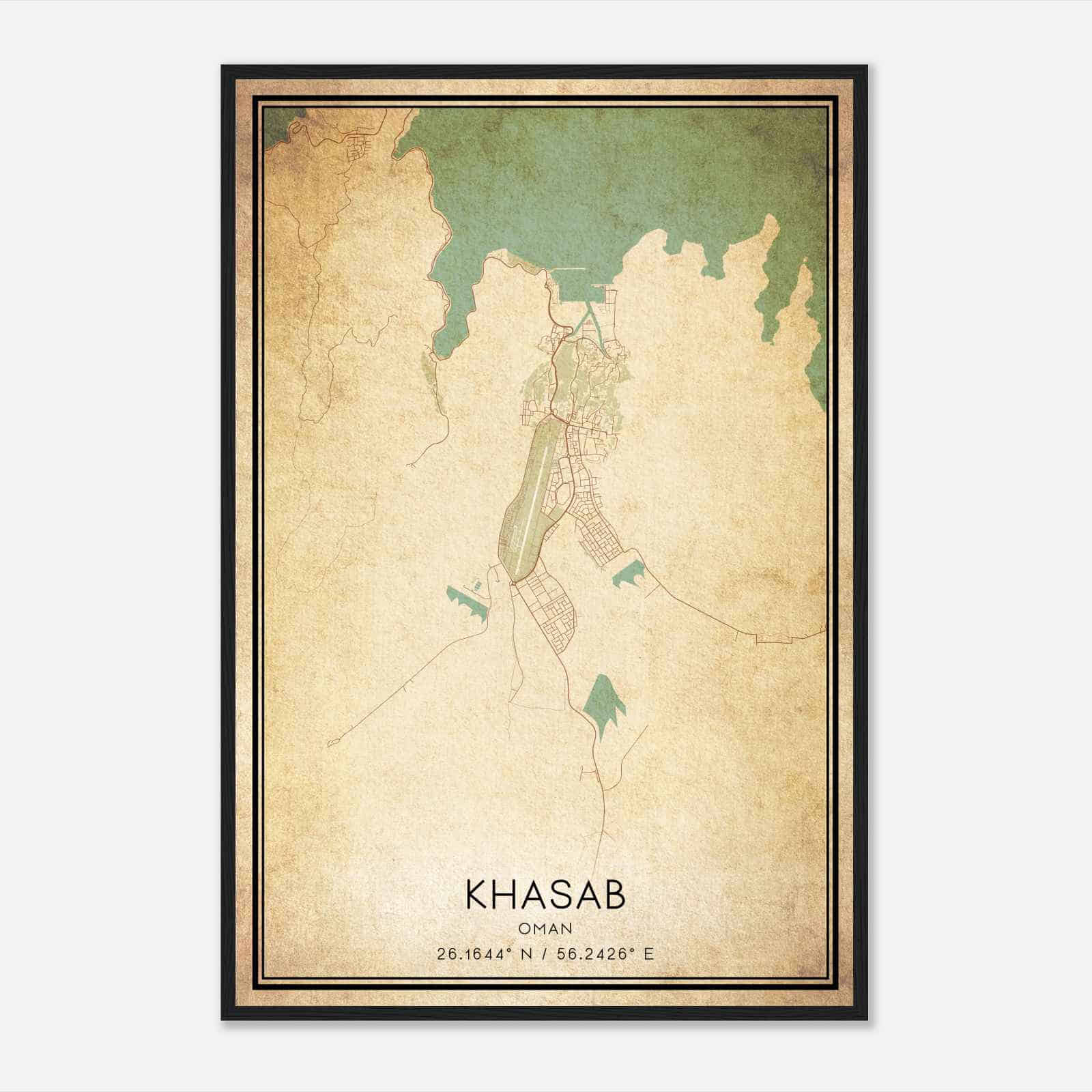 Vintage Khasab Oman Map Poster, Khasab City Road Wall Art Print