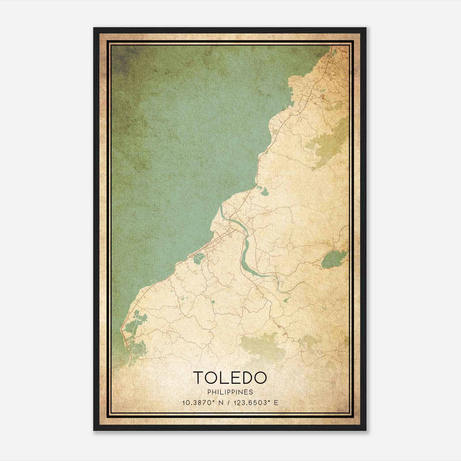 Vintage Toledo Philippines Map Poster, Toledo City Road Wall Art Print