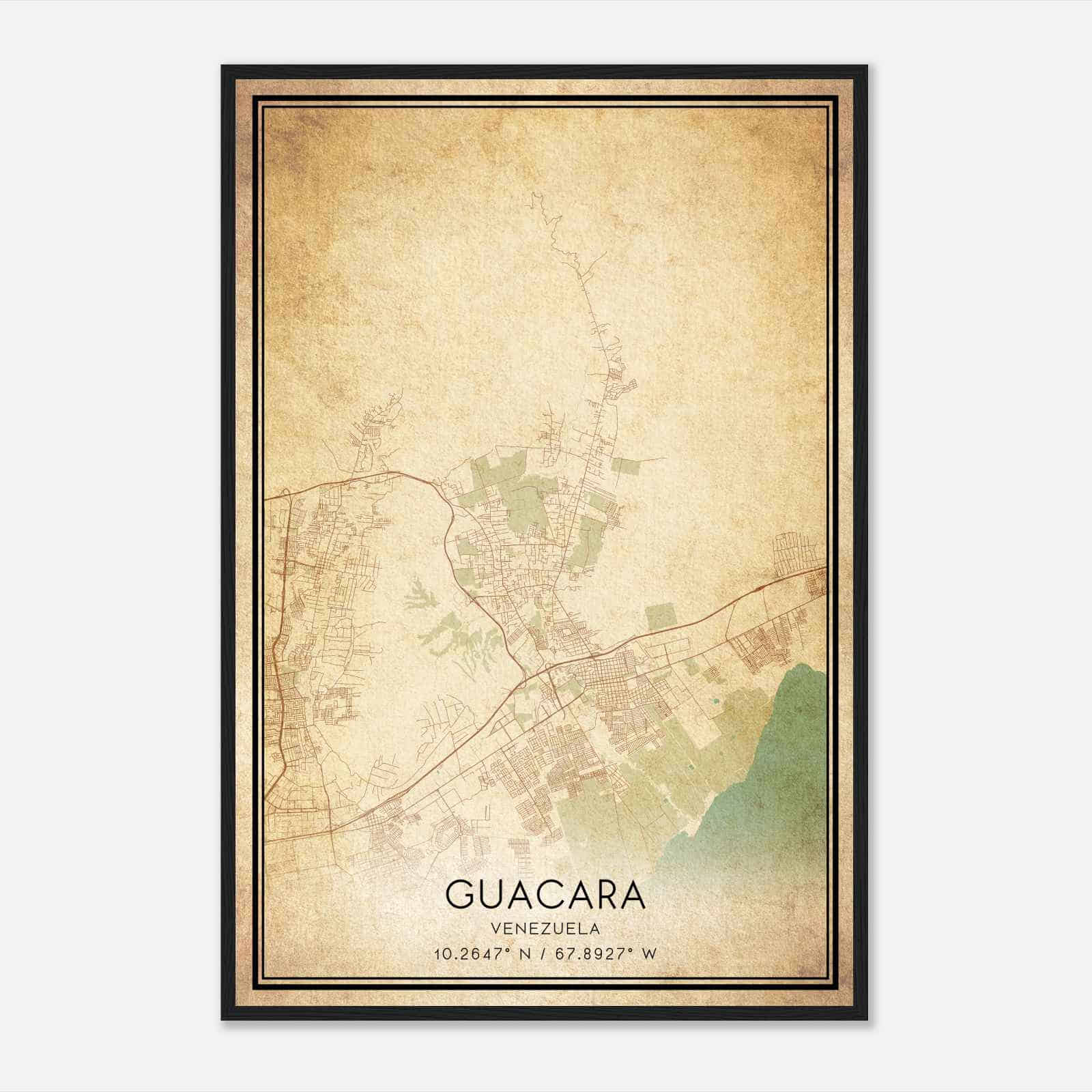 Vintage Guacara Venezuela Map Poster, Guacara City Road Wall Art Print