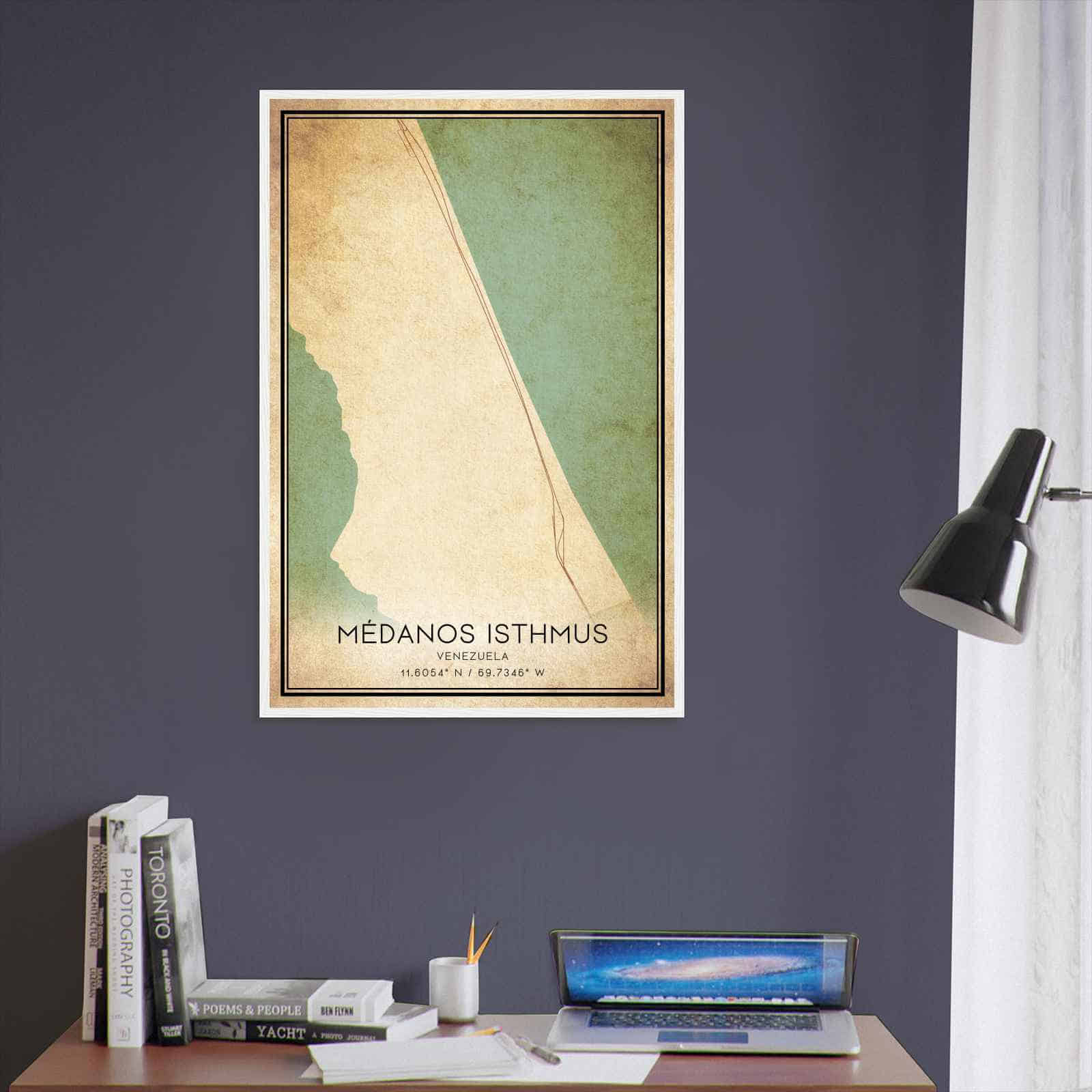 Vintage Medanos Isthmus Venezuela Map Poster, Medanos Isthmus City Road Wall Art Print