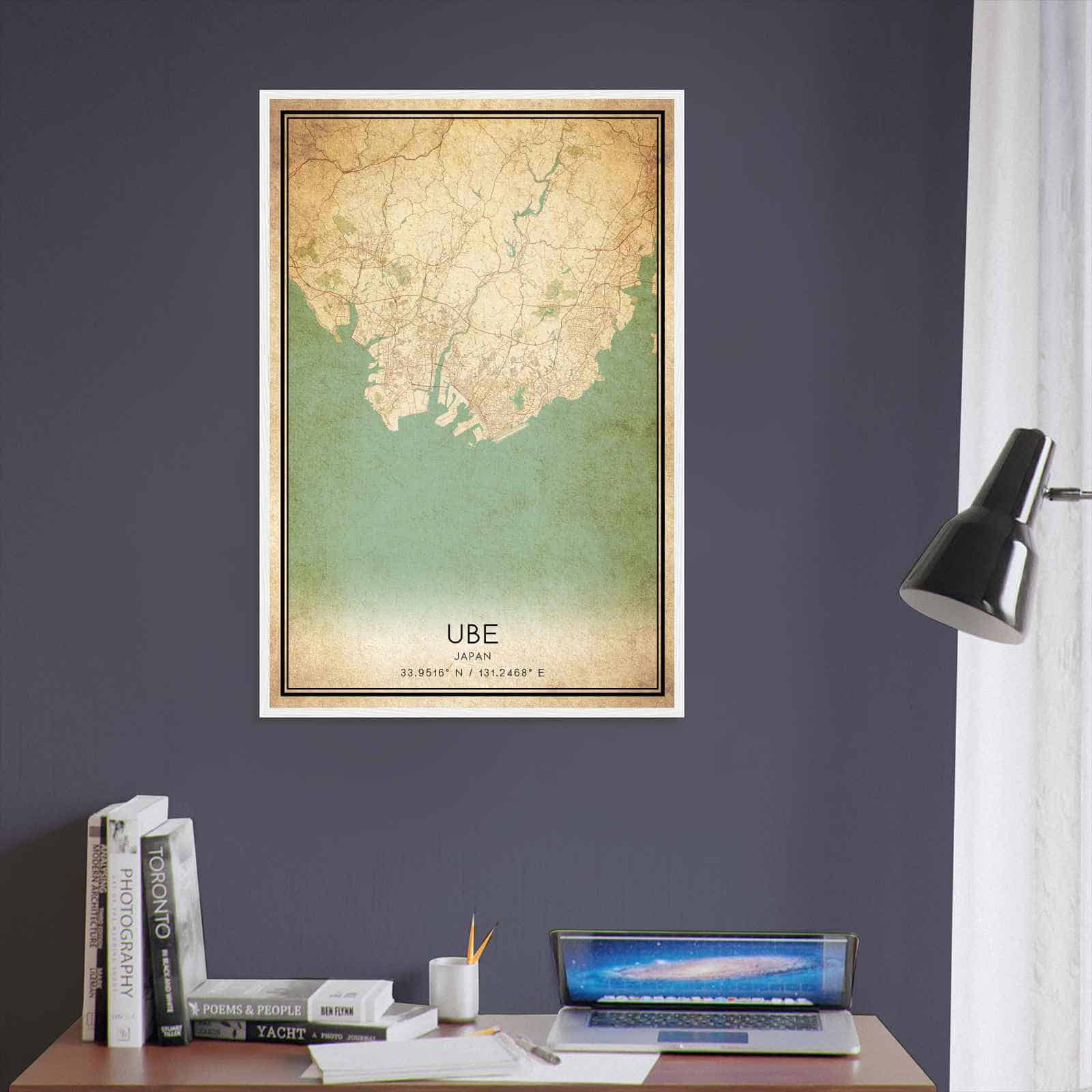 Vintage Ube Japan Map Poster, Ube City Road Wall Art Print