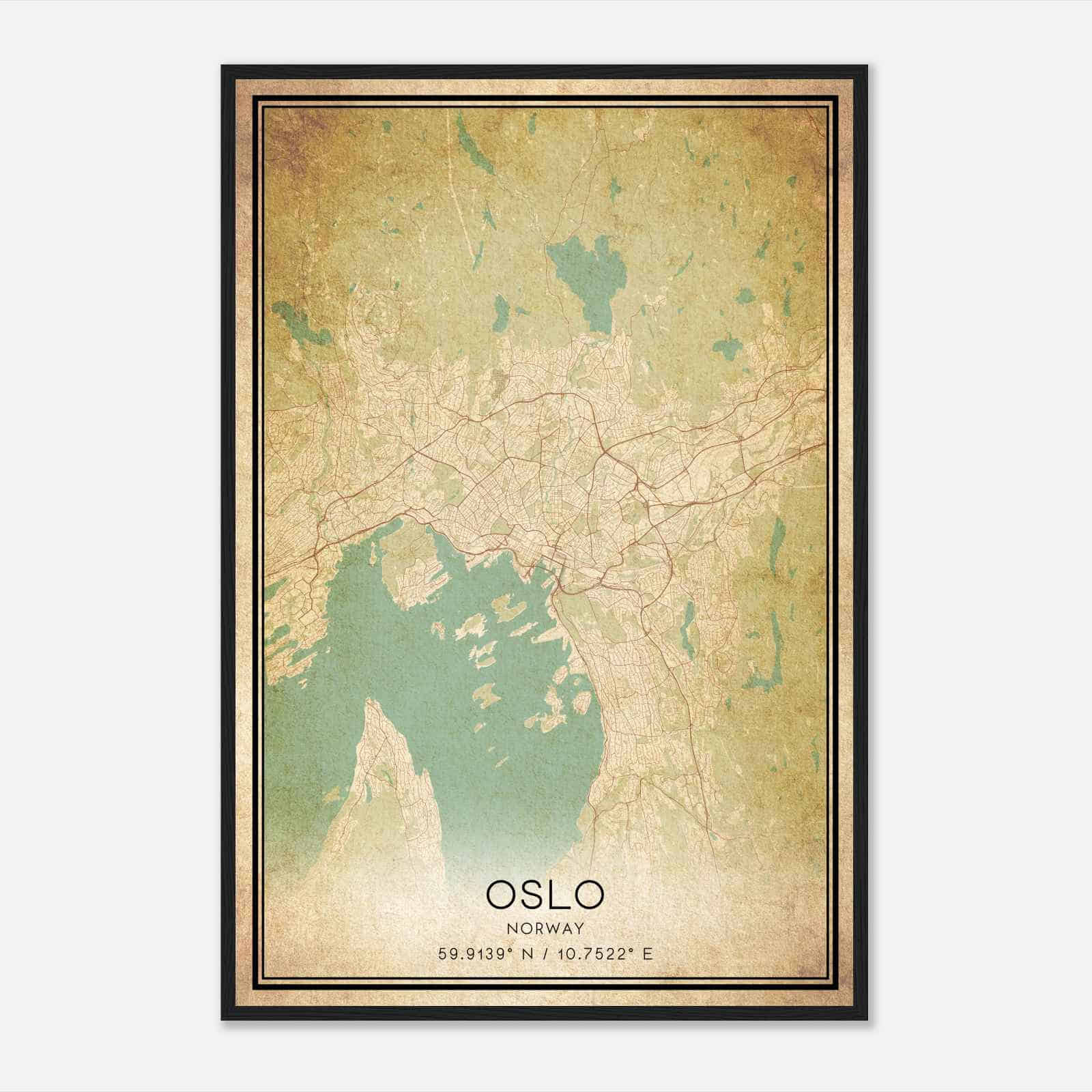 Vintage Oslo Norway Map Poster, Oslo City Road Wall Art Print