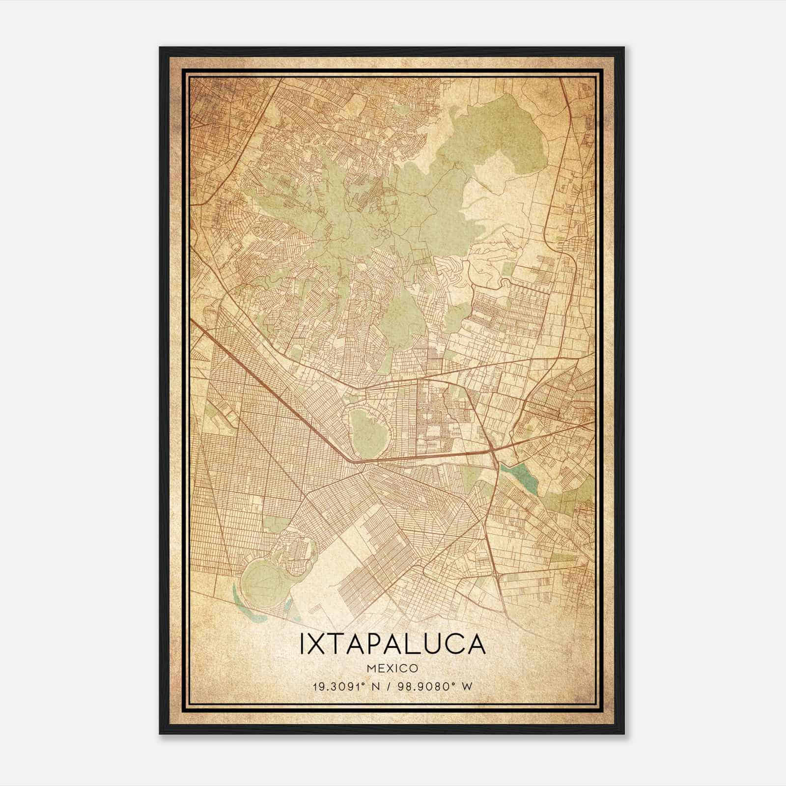 Vintage Ixtapaluca Mexico Map Poster, Ixtapaluca City Road Wall Art Print