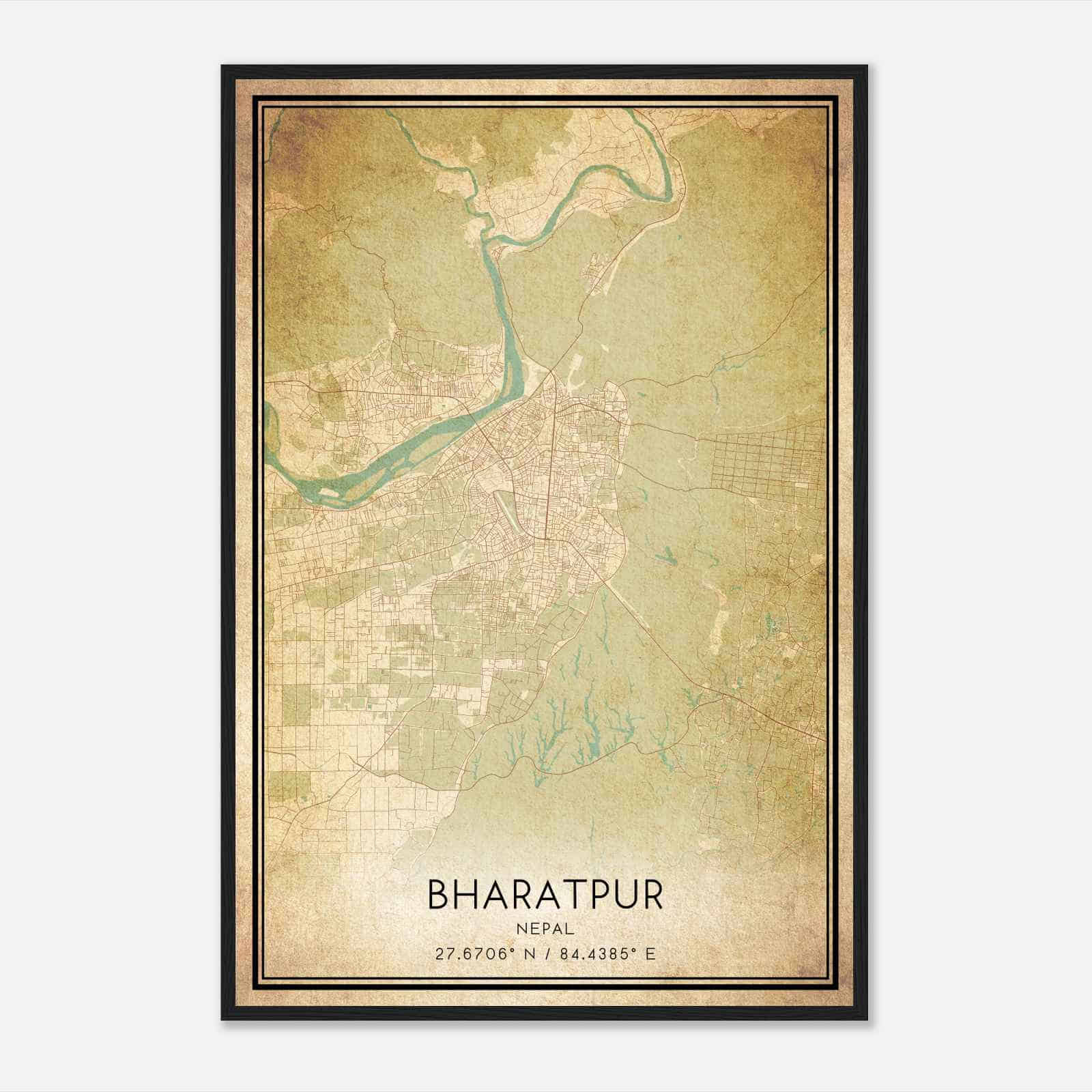 Vintage Bharatpur Nepal Map Poster, Bharatpur City Road Wall Art Print