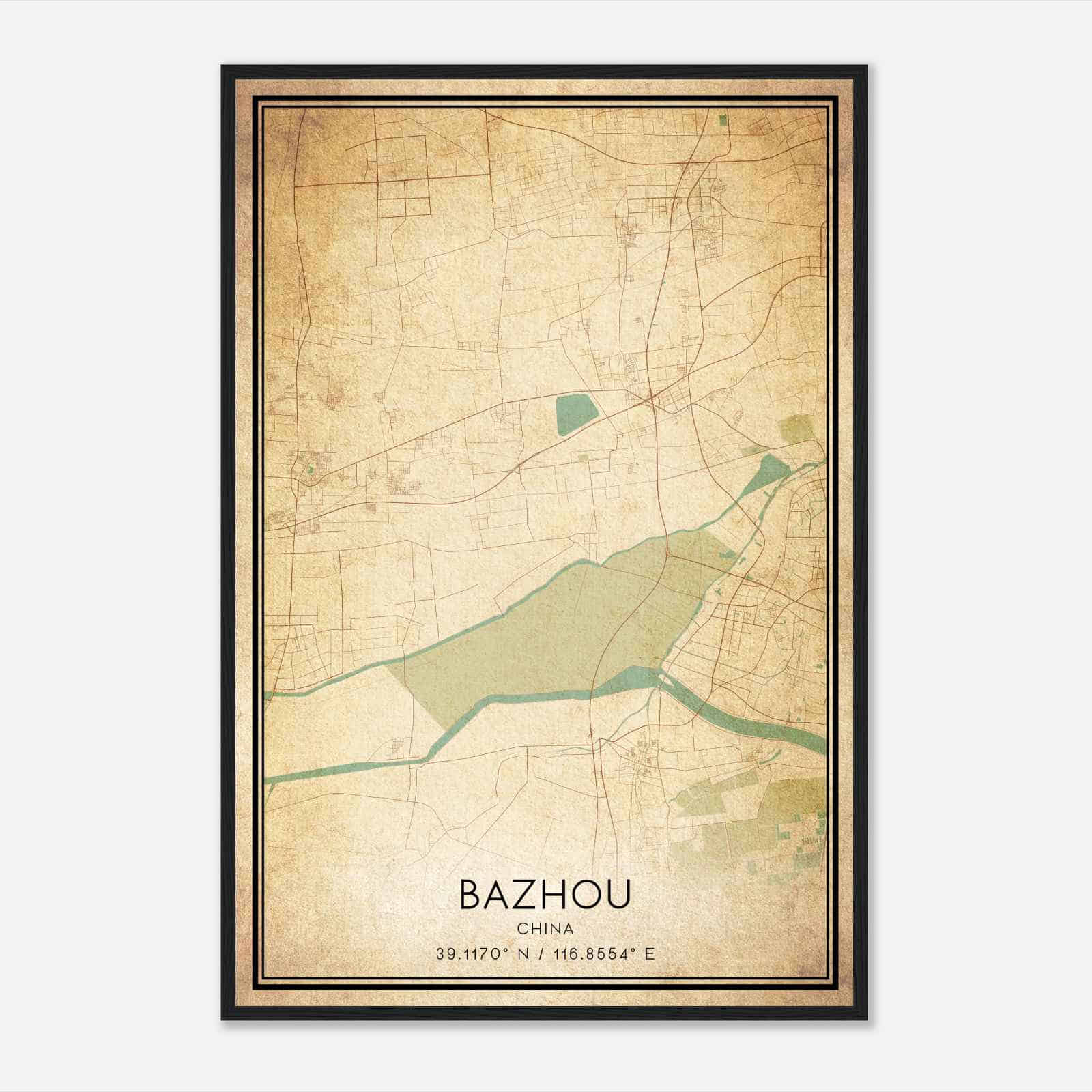 Vintage Bazhou China Map Poster, Bazhou City Road Wall Art Print