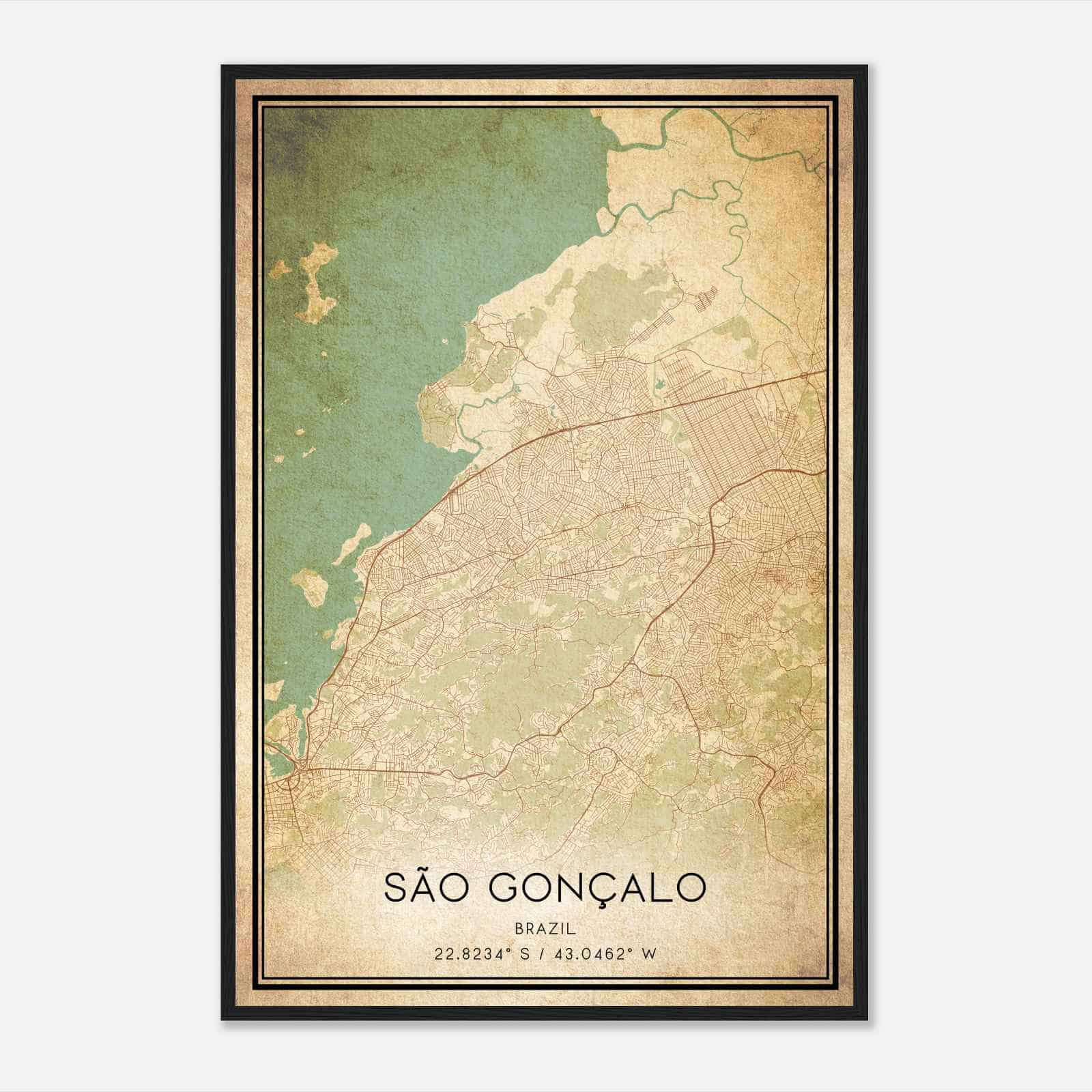 Vintage Sao Goncalo Brazil Map Poster, Sao Goncalo City Road Wall Art Print