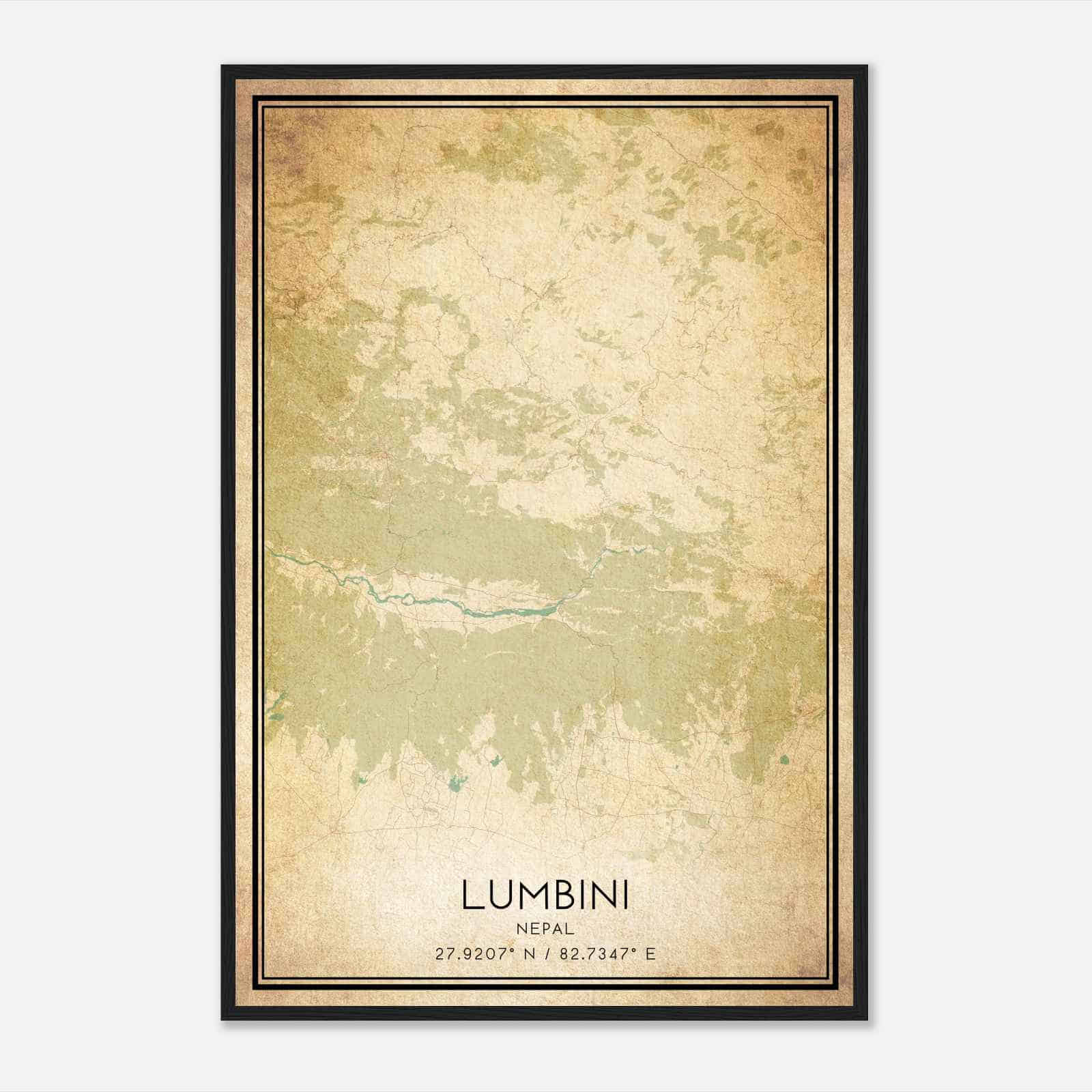 Vintage Lumbini Nepal Map Poster, Lumbini City Road Wall Art Print