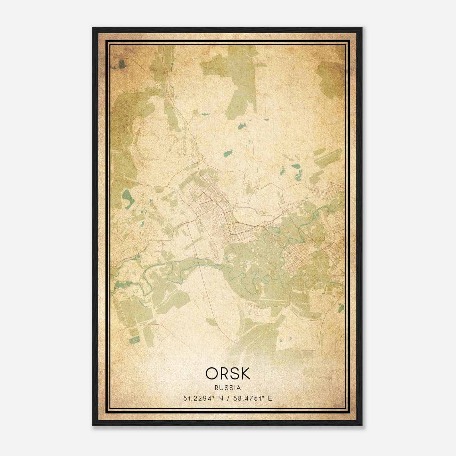 Vintage Orsk Russia Map Poster, Orsk City Road Wall Art Print