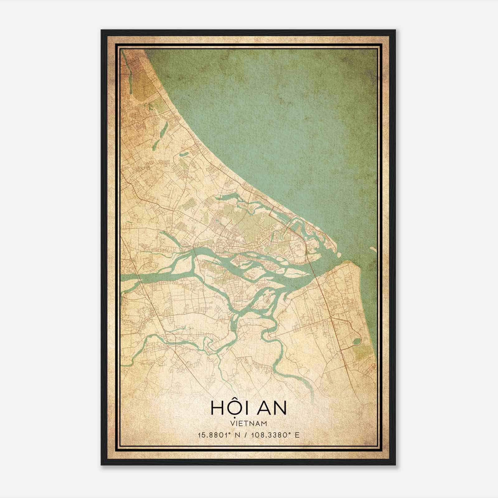 Vintage Hoi An Vietnam Map Poster, Hoi An City Road Wall Art Print