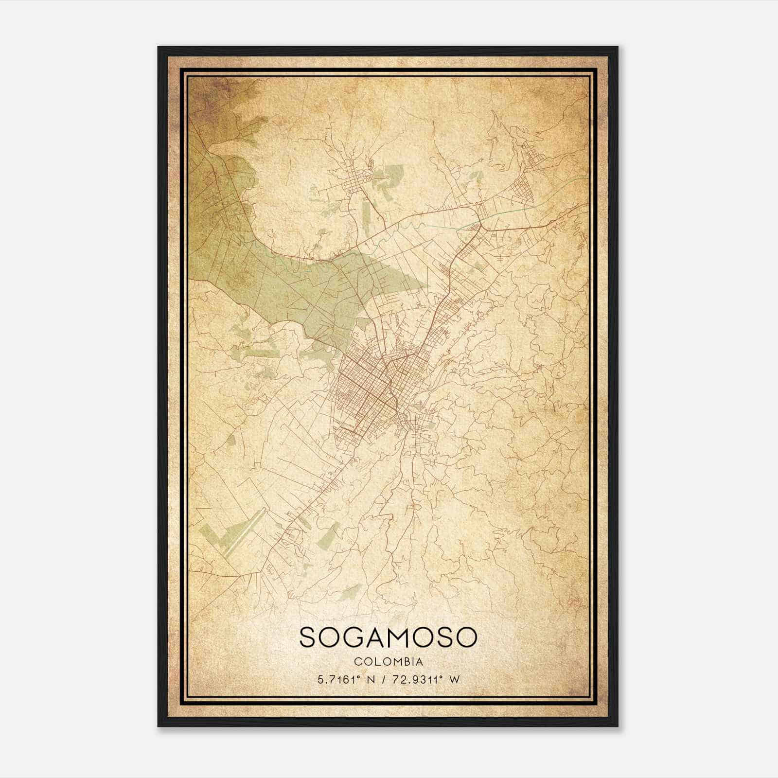 Vintage Sogamoso Colombia Map Poster, Sogamoso City Road Wall Art Print