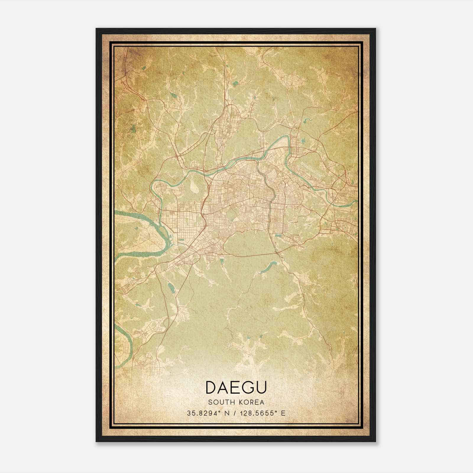 Vintage Daegu South Korea Map Poster, Daegu City Road Wall Art Print