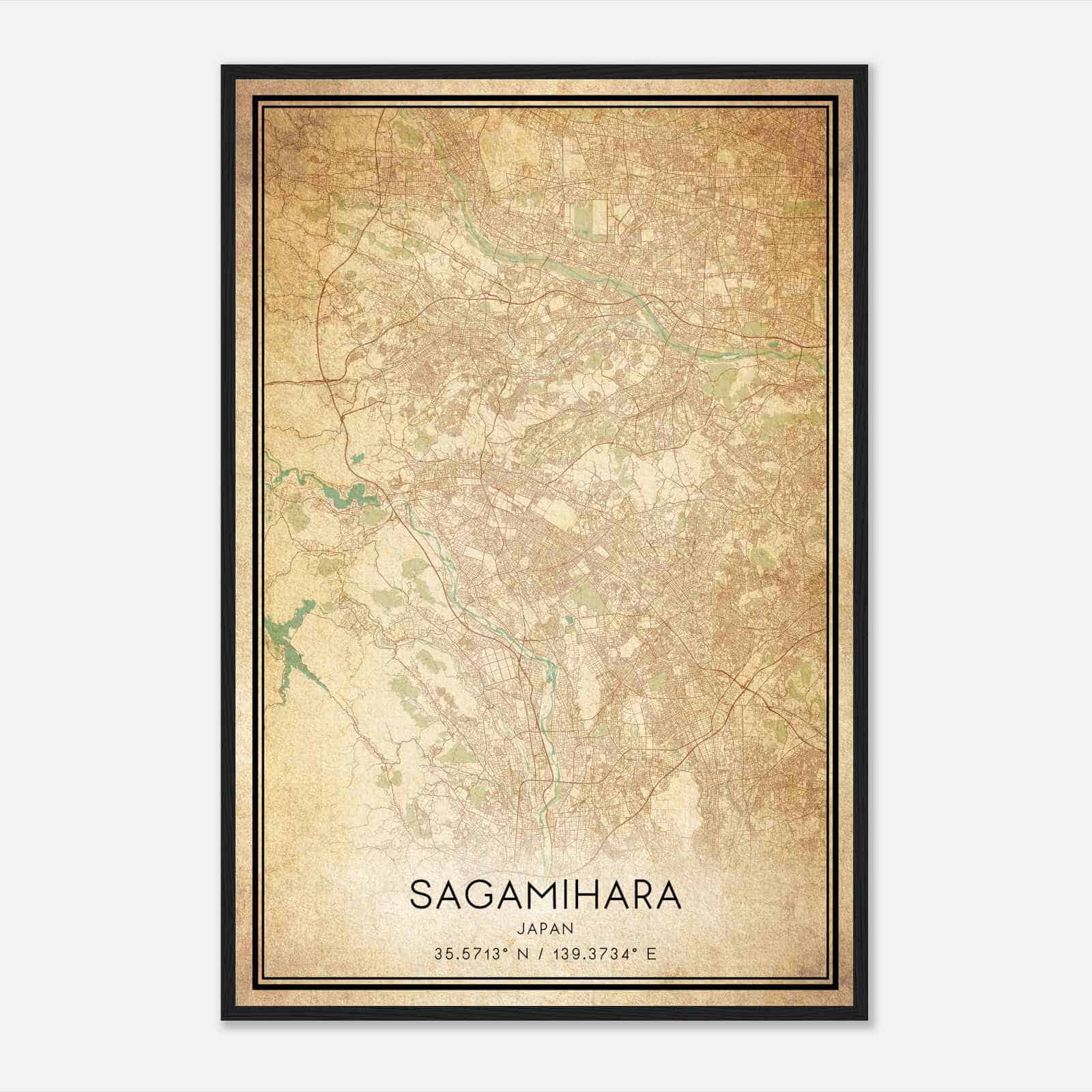 Vintage Sagamihara Japan Map Poster, Sagamihara City Road Wall Art Print