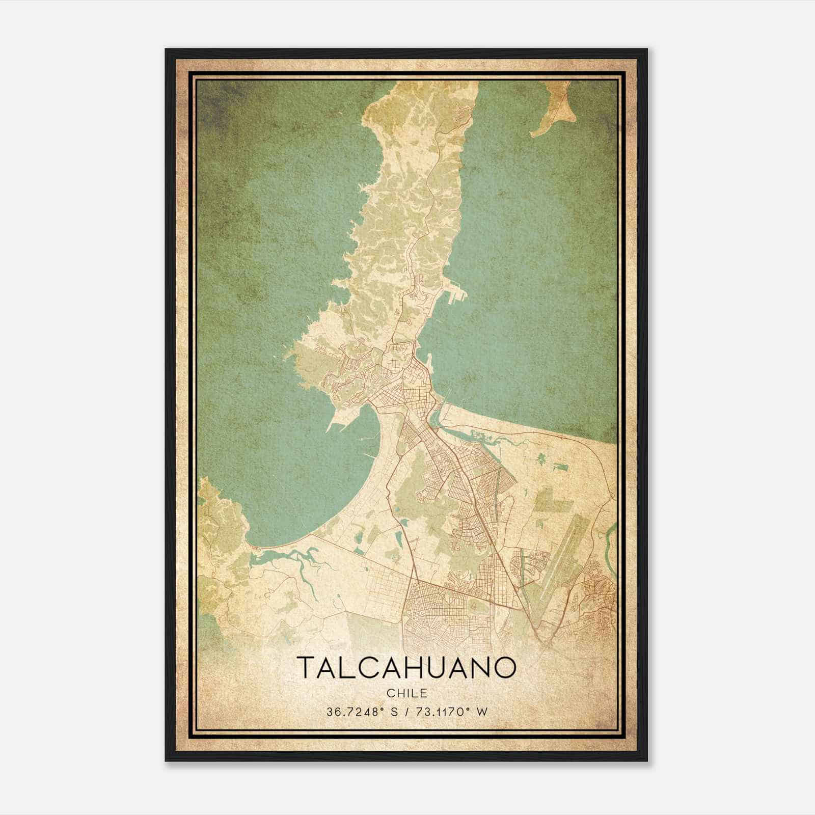 Vintage Talcahuano Chile Map Poster, Talcahuano City Road Wall Art Print
