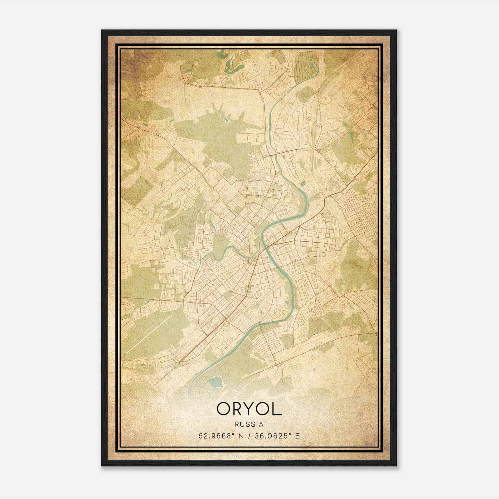 Vintage Oryol Russia Map Poster, Oryol City Road Wall Art Print