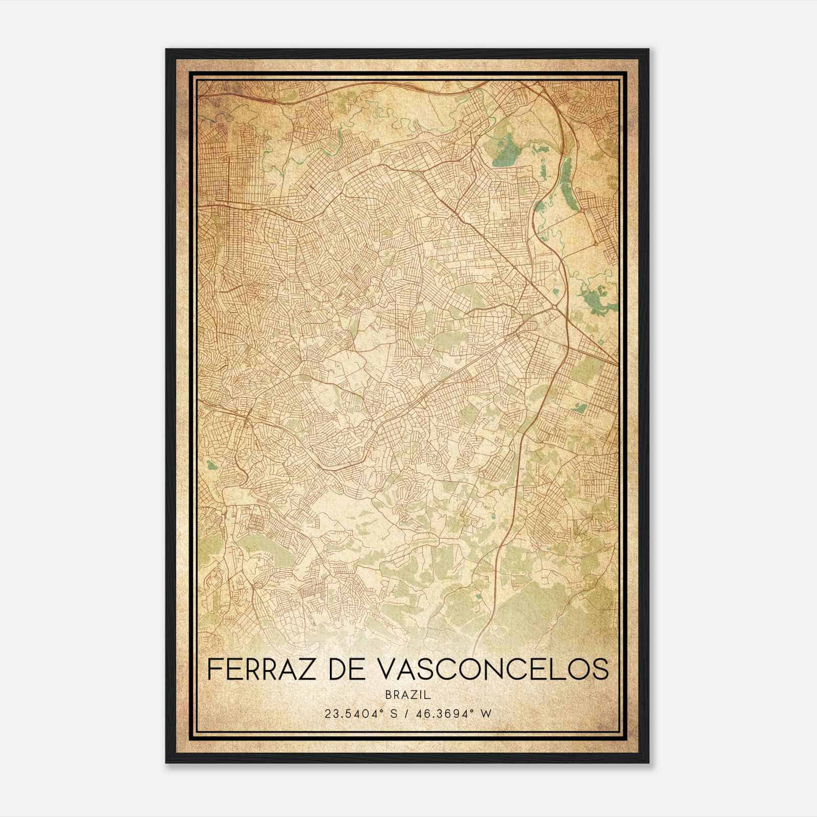 Vintage Ferraz de Vasconcelos Brazil Map Poster, Ferraz de Vasconcelos City Road Wall Art Print