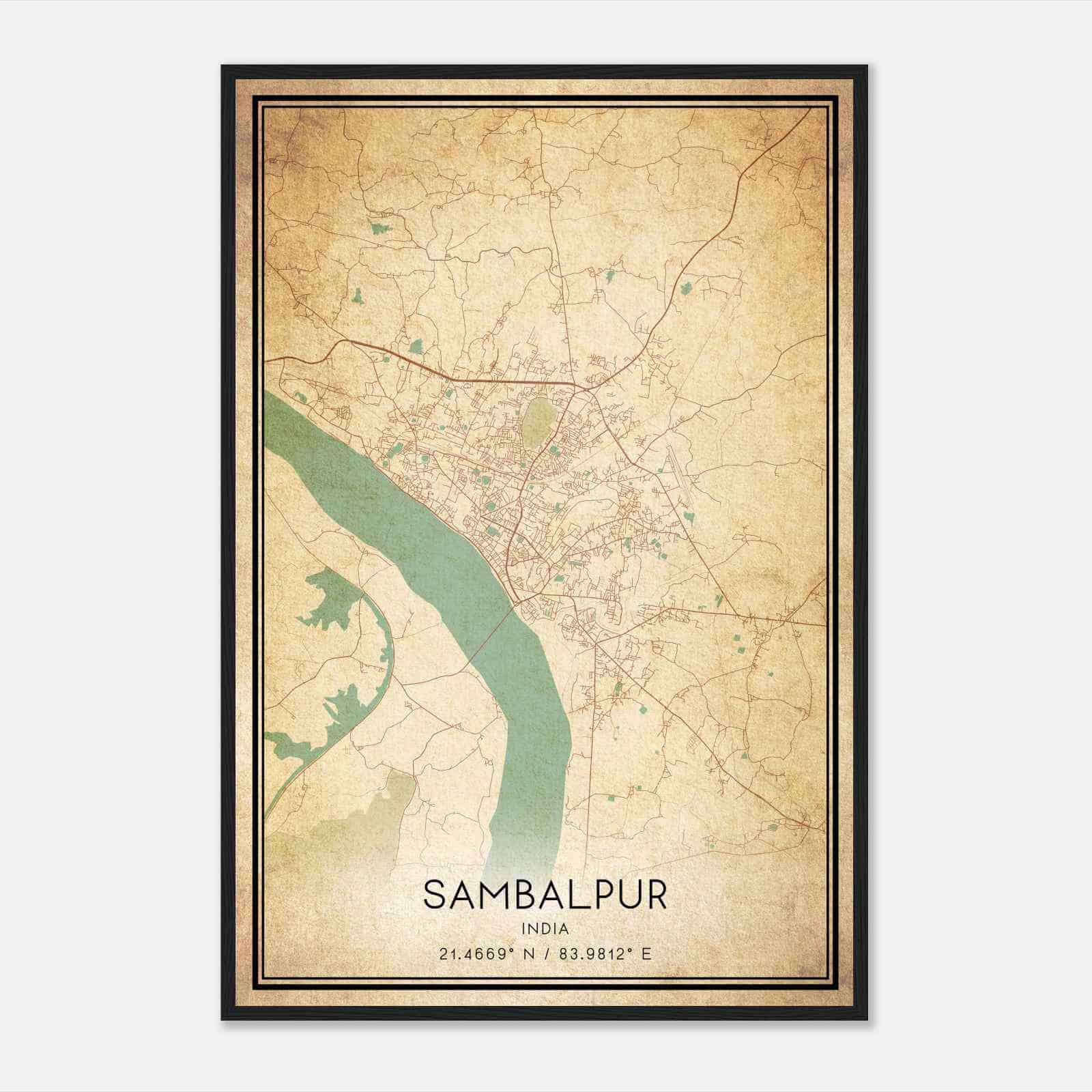 Vintage Sambalpur India Map Poster, Sambalpur City Road Wall Art Print
