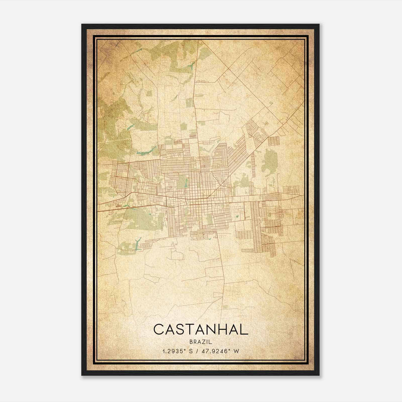 Vintage Castanhal Brazil Map Poster, Castanhal City Road Wall Art Print