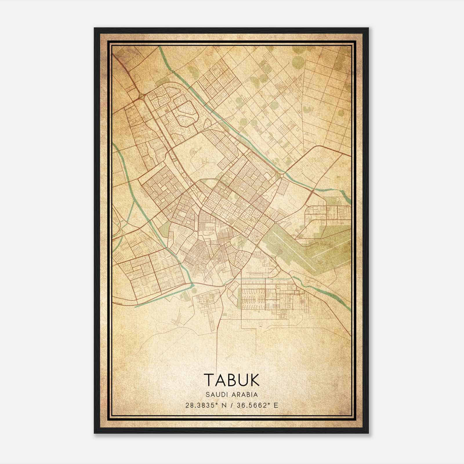 Vintage Tabuk Saudi Arabia Map Poster, Tabuk City Road Wall Art Print