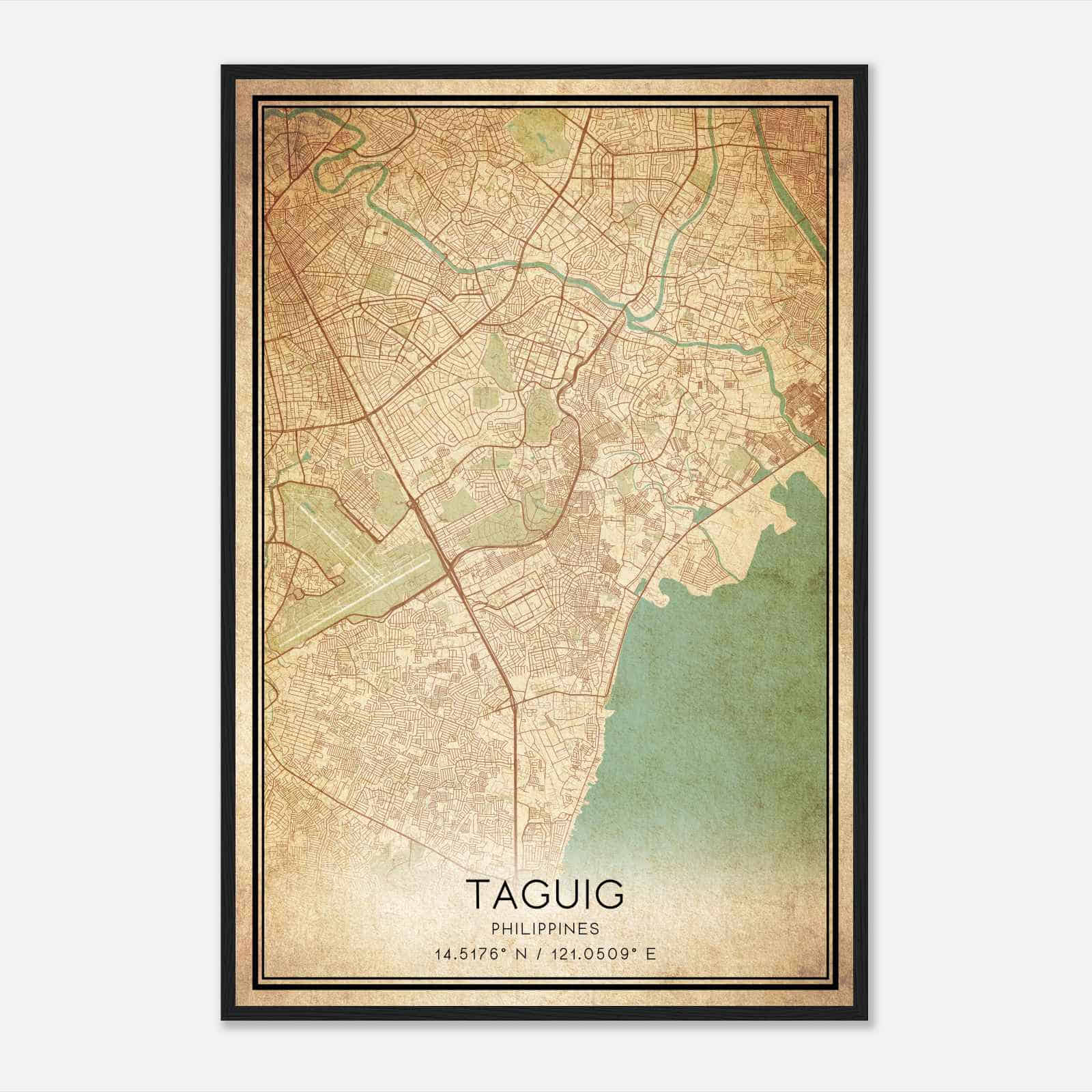 Vintage Taguig Philippines Map Poster, Taguig City Road Wall Art Print ...