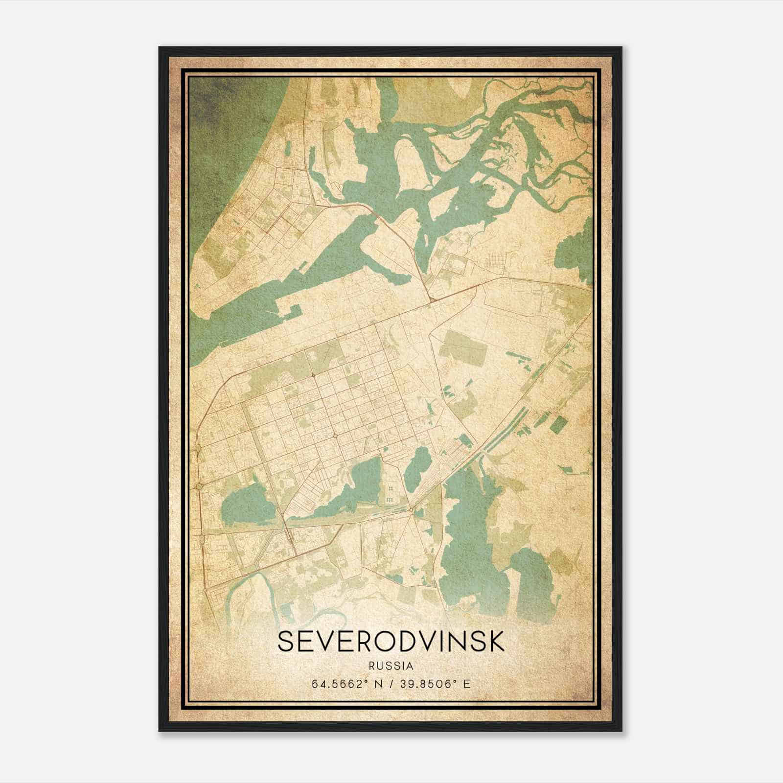 Vintage Severodvinsk Russia Map Poster, Severodvinsk City Road Wall Art Print
