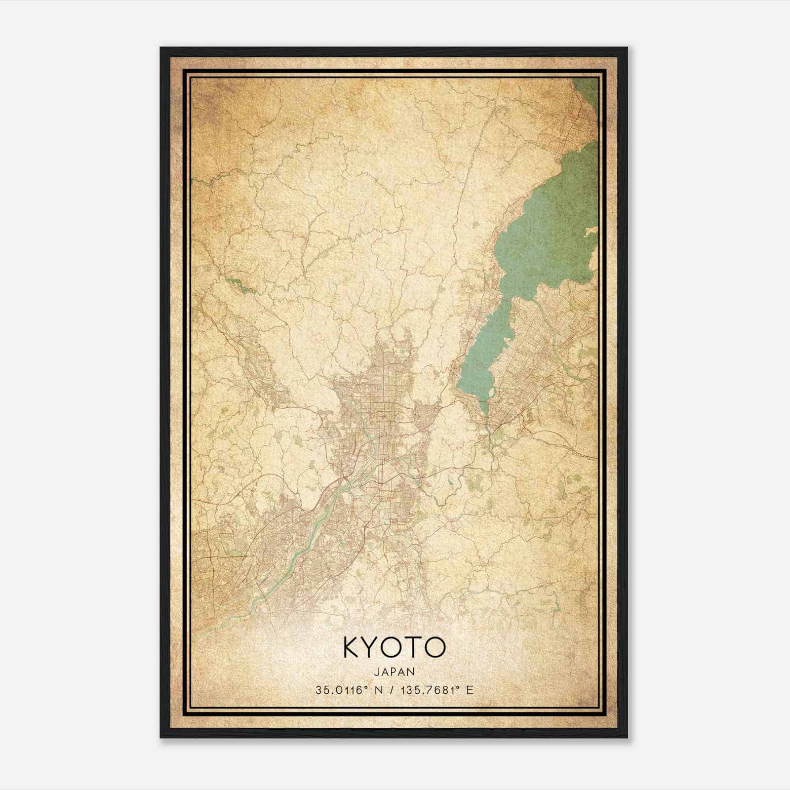 Vintage Kyoto Japan Map Poster, Kyoto City Road Wall Art Print