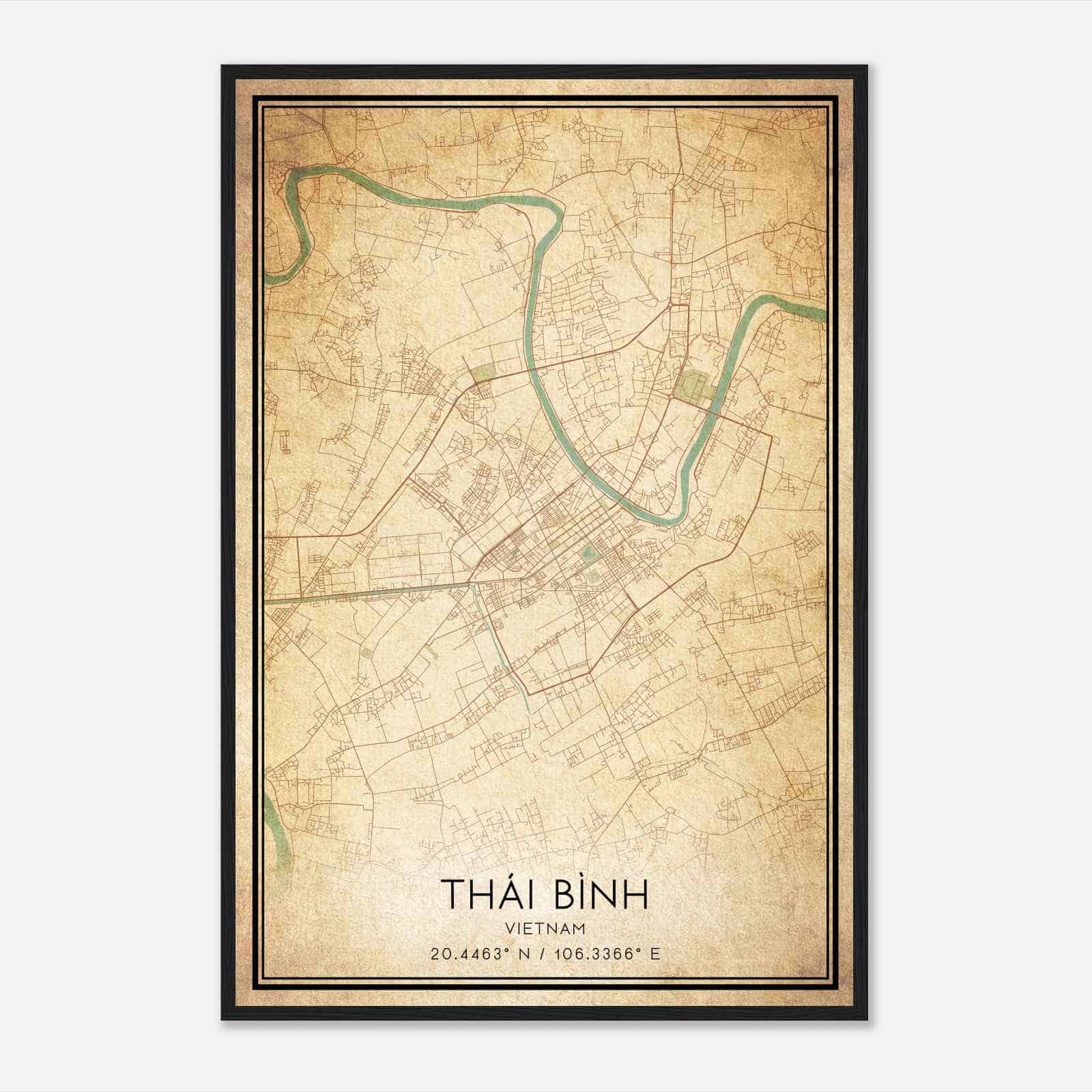 Vintage Thai Binh Vietnam Map Poster, Thai Binh City Road Wall Art Print