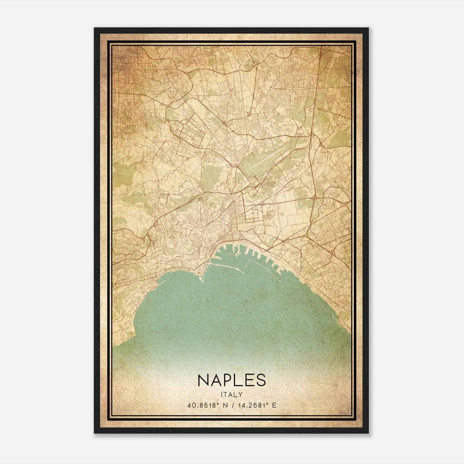 Vintage Naples Italy Map Poster, Naples City Road Wall Art Print