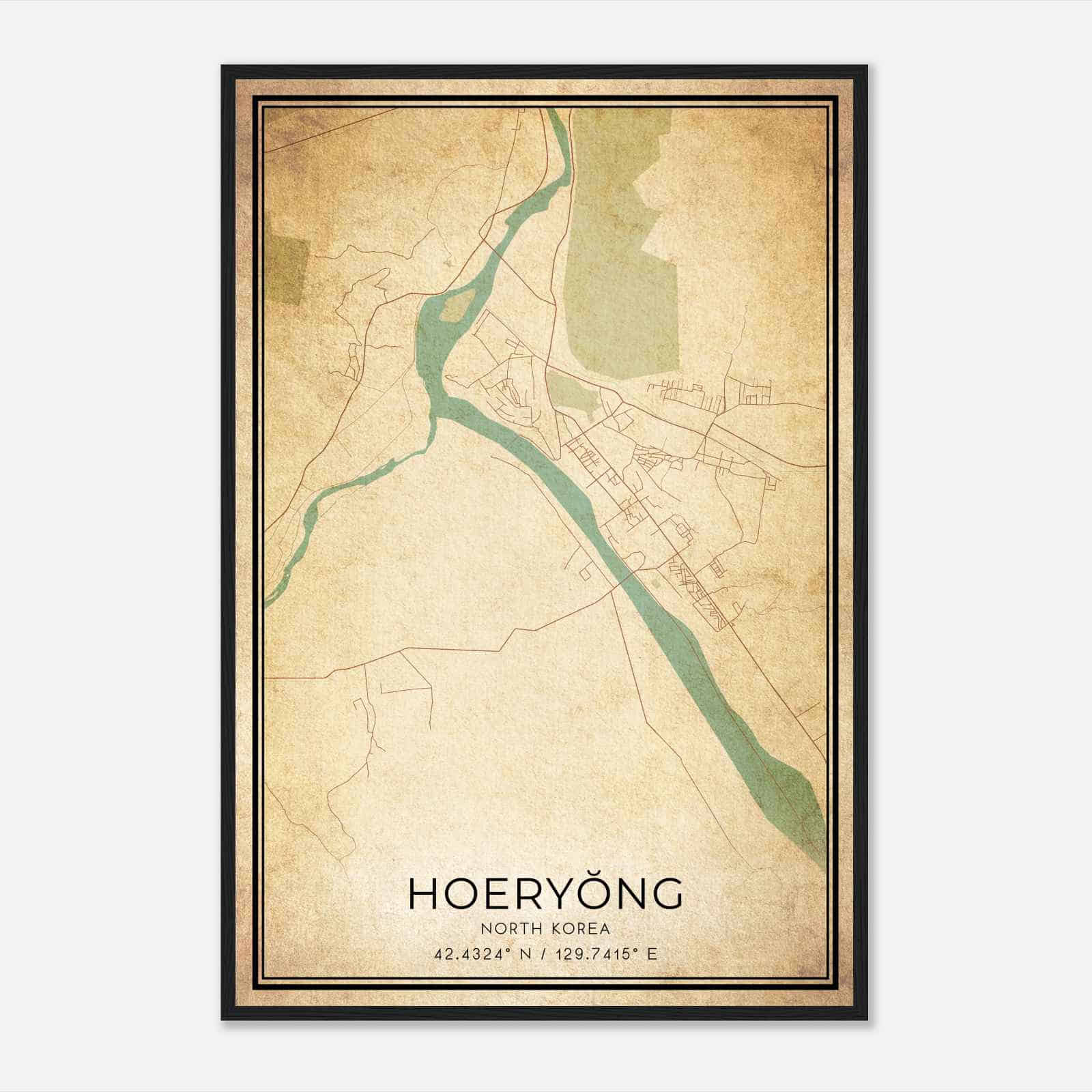 Vintage Hoeryong North Korea Map Poster, Hoeryong City Road Wall Art Print