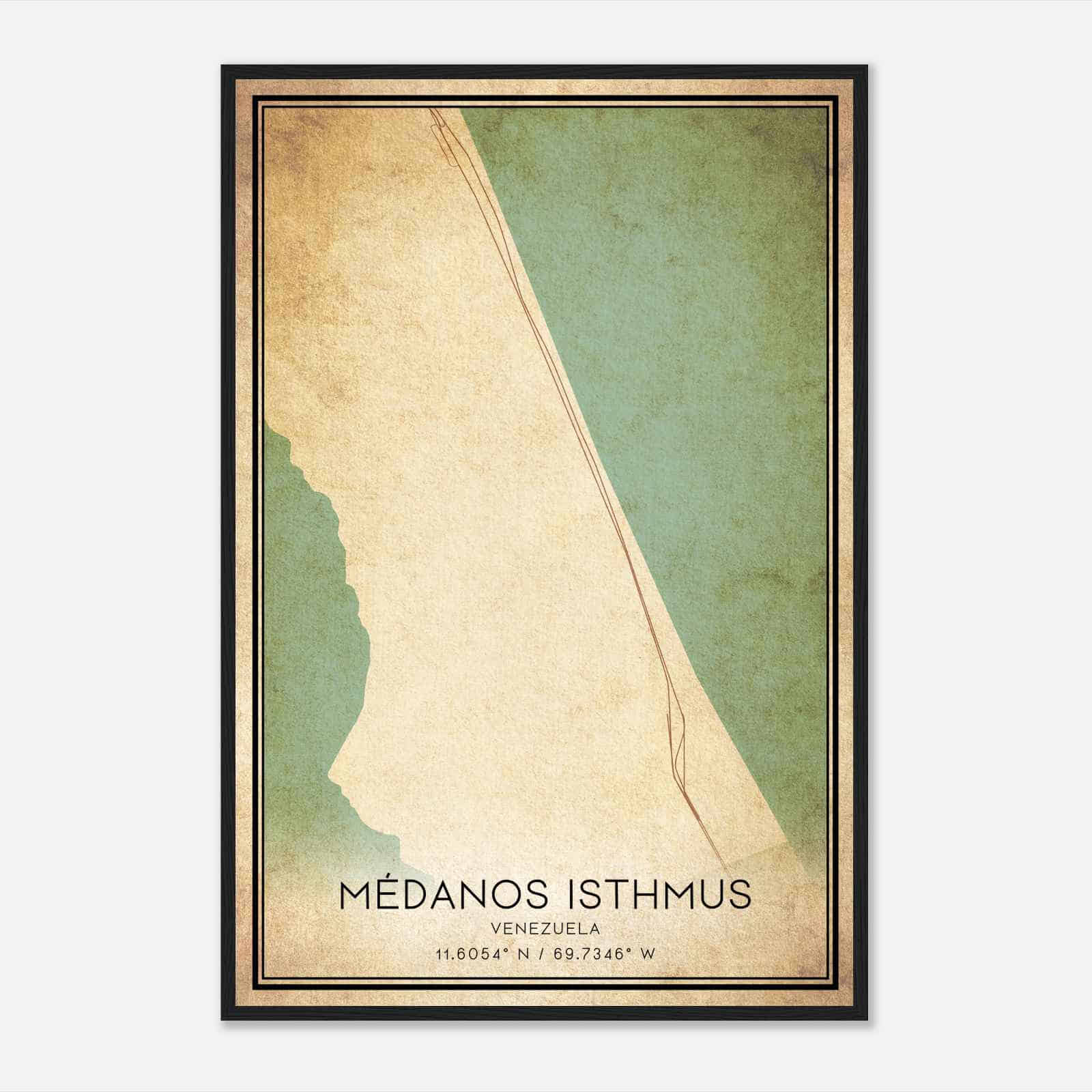 Vintage Medanos Isthmus Venezuela Map Poster, Medanos Isthmus City Road Wall Art Print