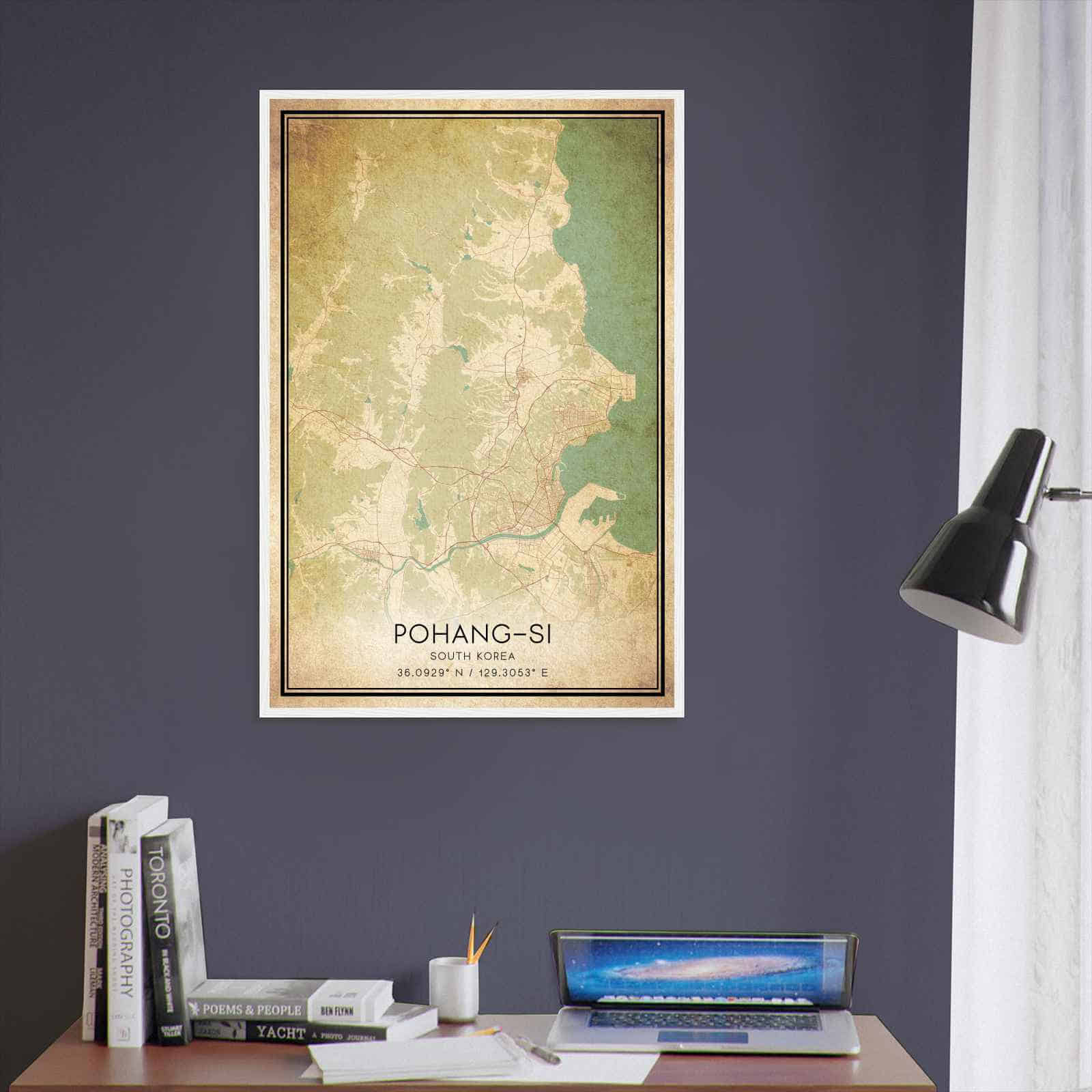 Vintage Pohangsi South Korea Map Poster, Pohangsi City Road Wall Art Print