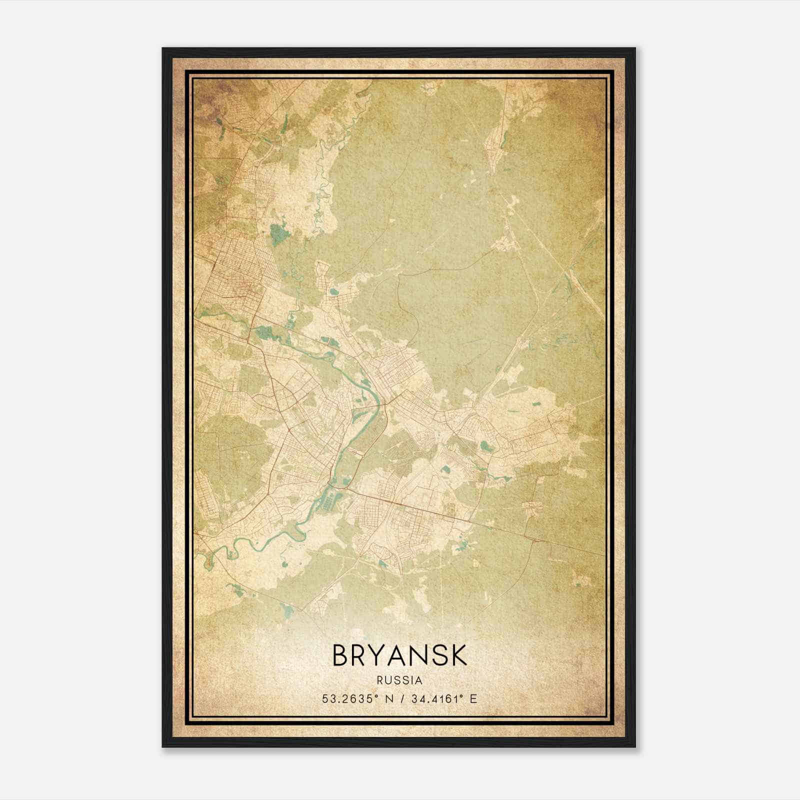 Vintage Bryansk Russia Map Poster, Bryansk City Road Wall Art Print