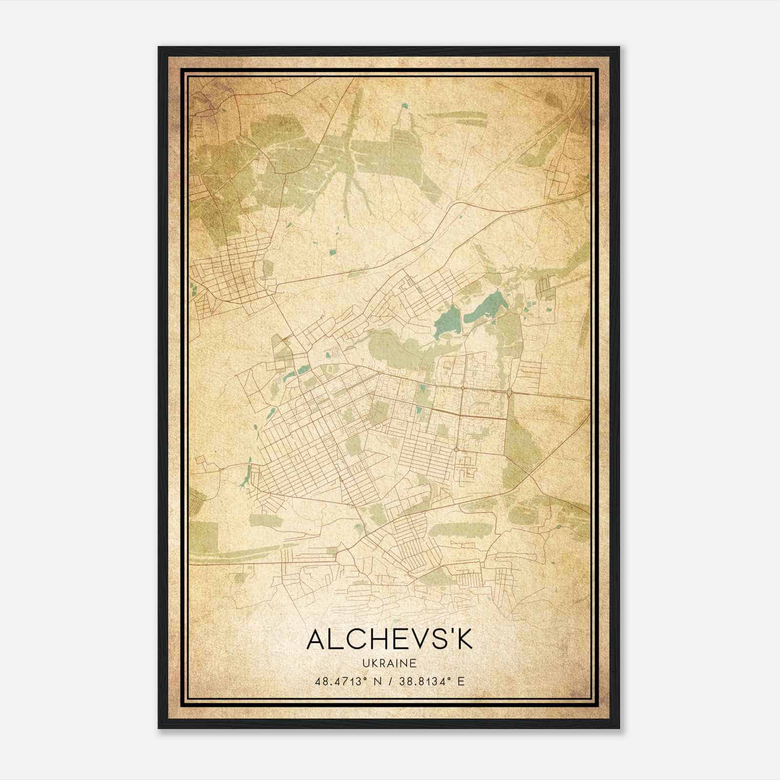 Vintage Alchevsk Ukraine Map Poster, Alchevsk City Road Wall Art Print