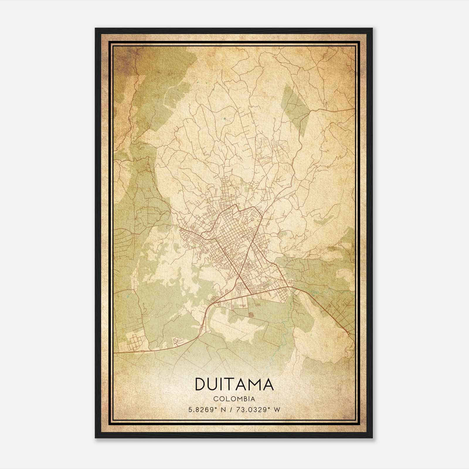 Vintage Duitama Colombia Map Poster, Duitama City Road Wall Art Print