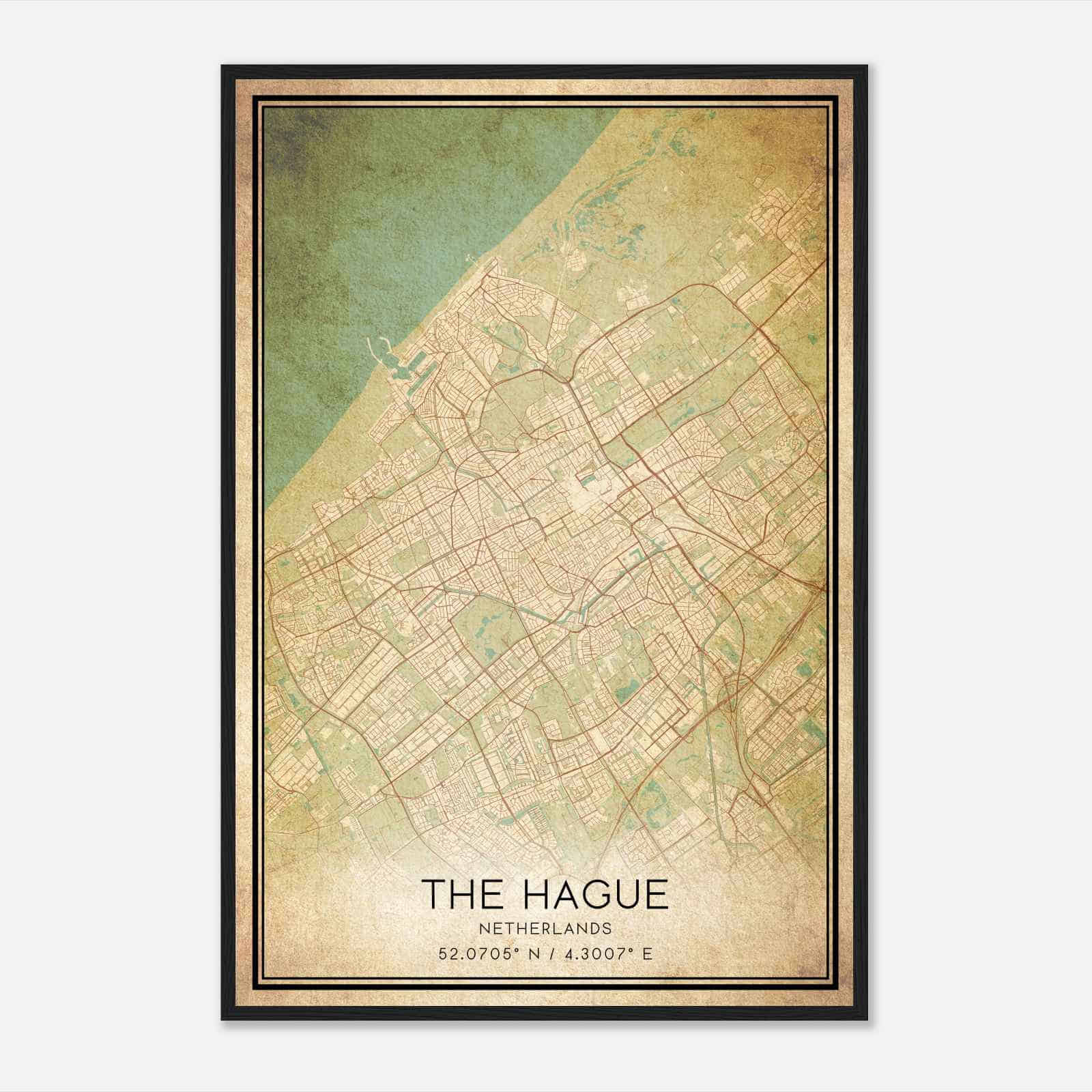 Vintage The Hague Netherlands Map Poster, The Hague City Road Wall Art Print