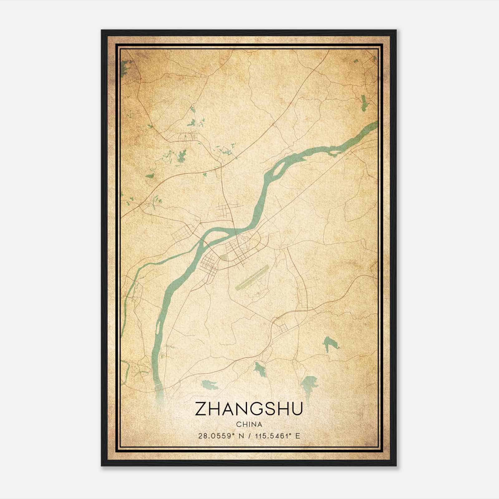Vintage Zhangshu China Map Poster, Zhangshu City Road Wall Art Print