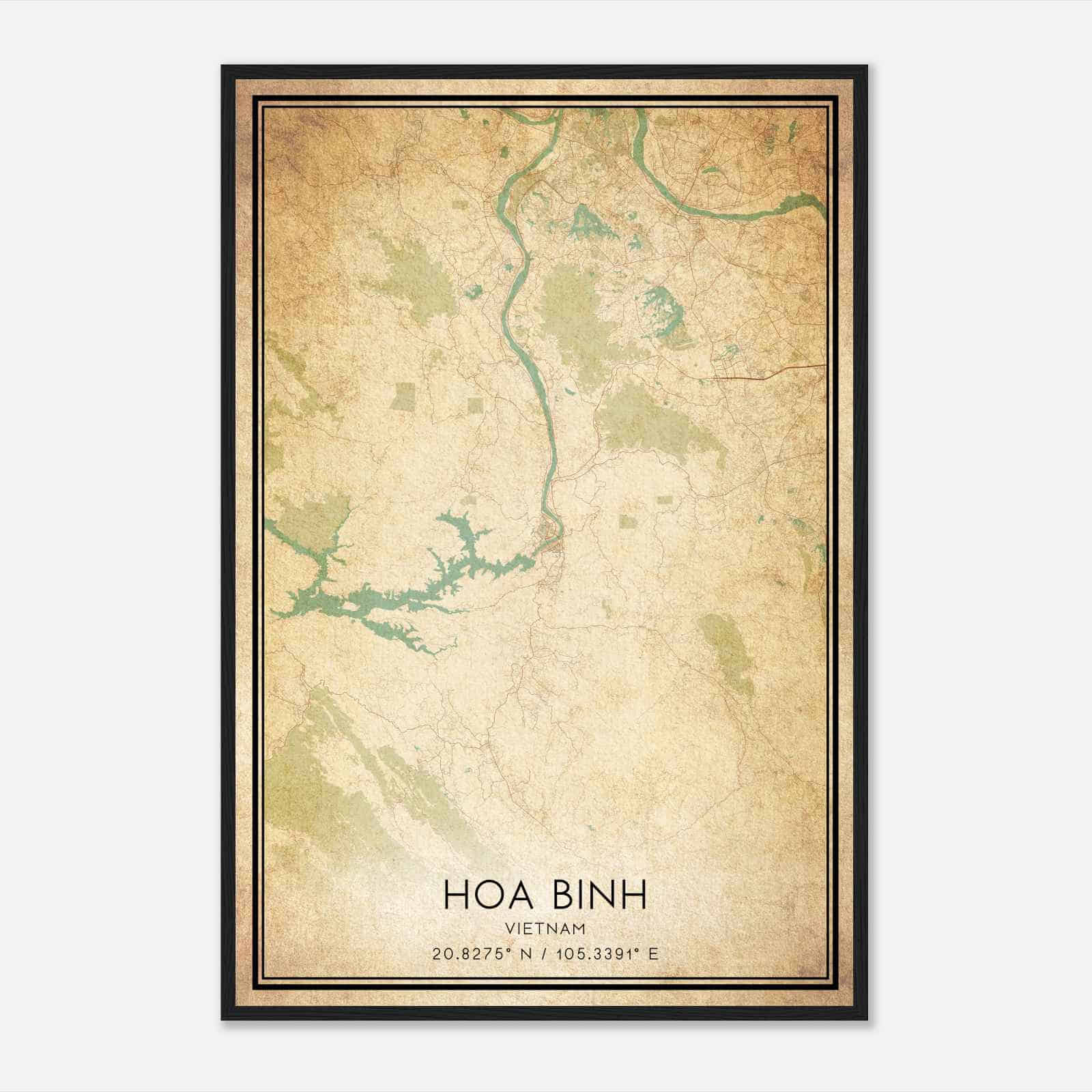 Vintage Hoa Binh Vietnam Map Poster, Hoa Binh City Road Wall Art Print