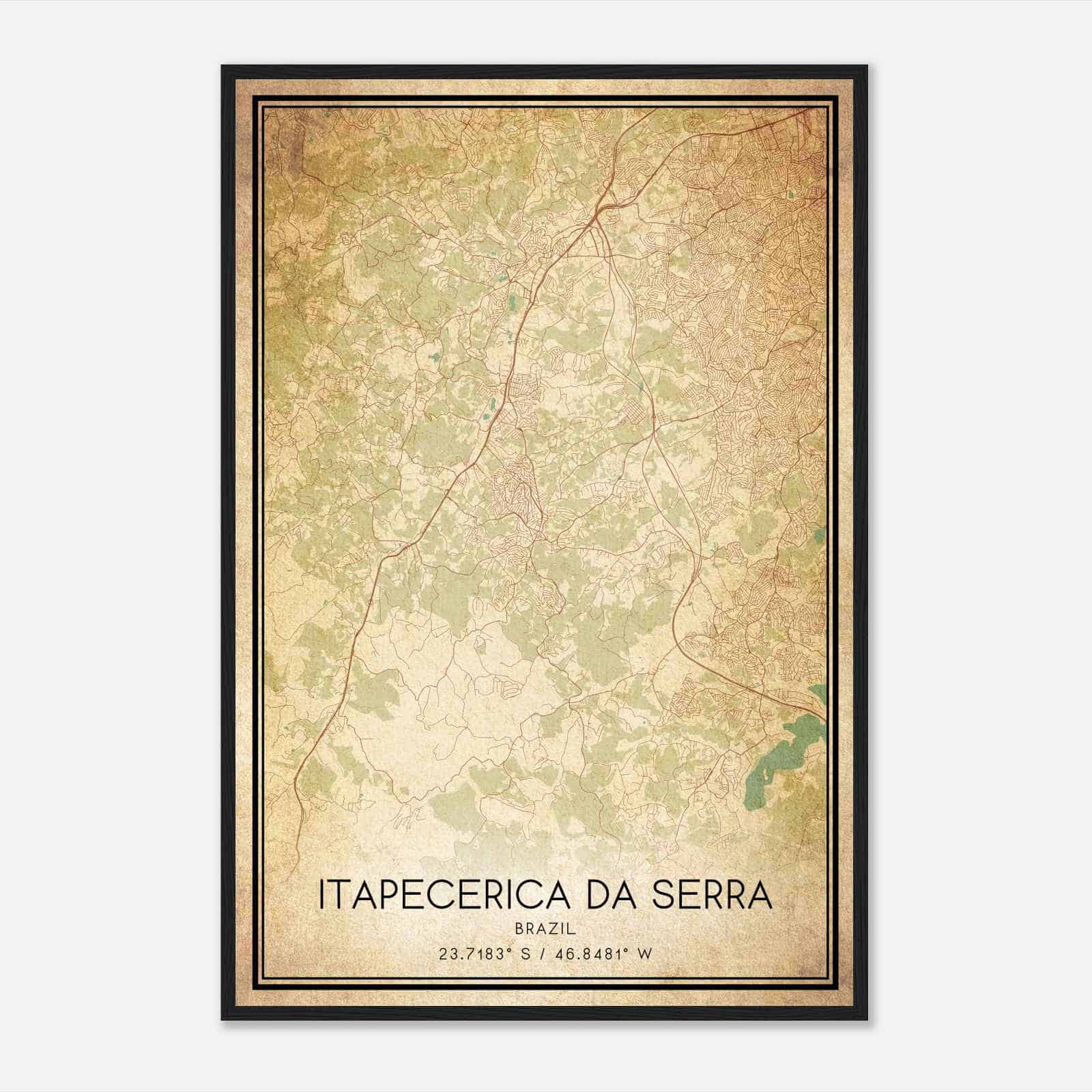 Vintage Itapecerica da Serra Brazil Map Poster, Itapecerica da Serra City Road Wall Art Print