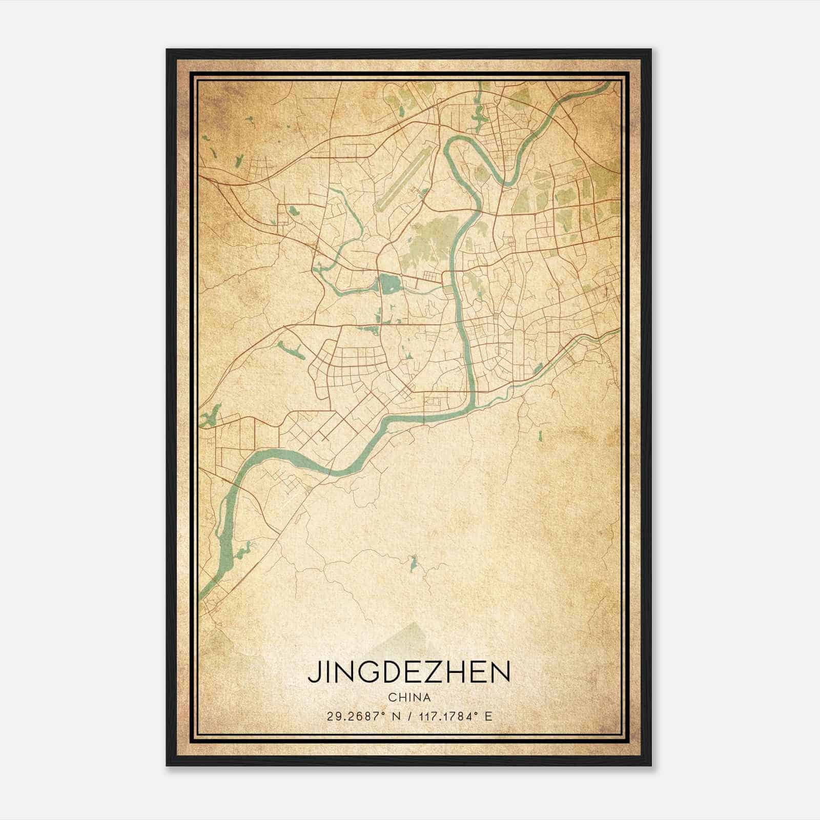 Vintage Jingdezhen China Map Poster, Jingdezhen City Road Wall Art Print