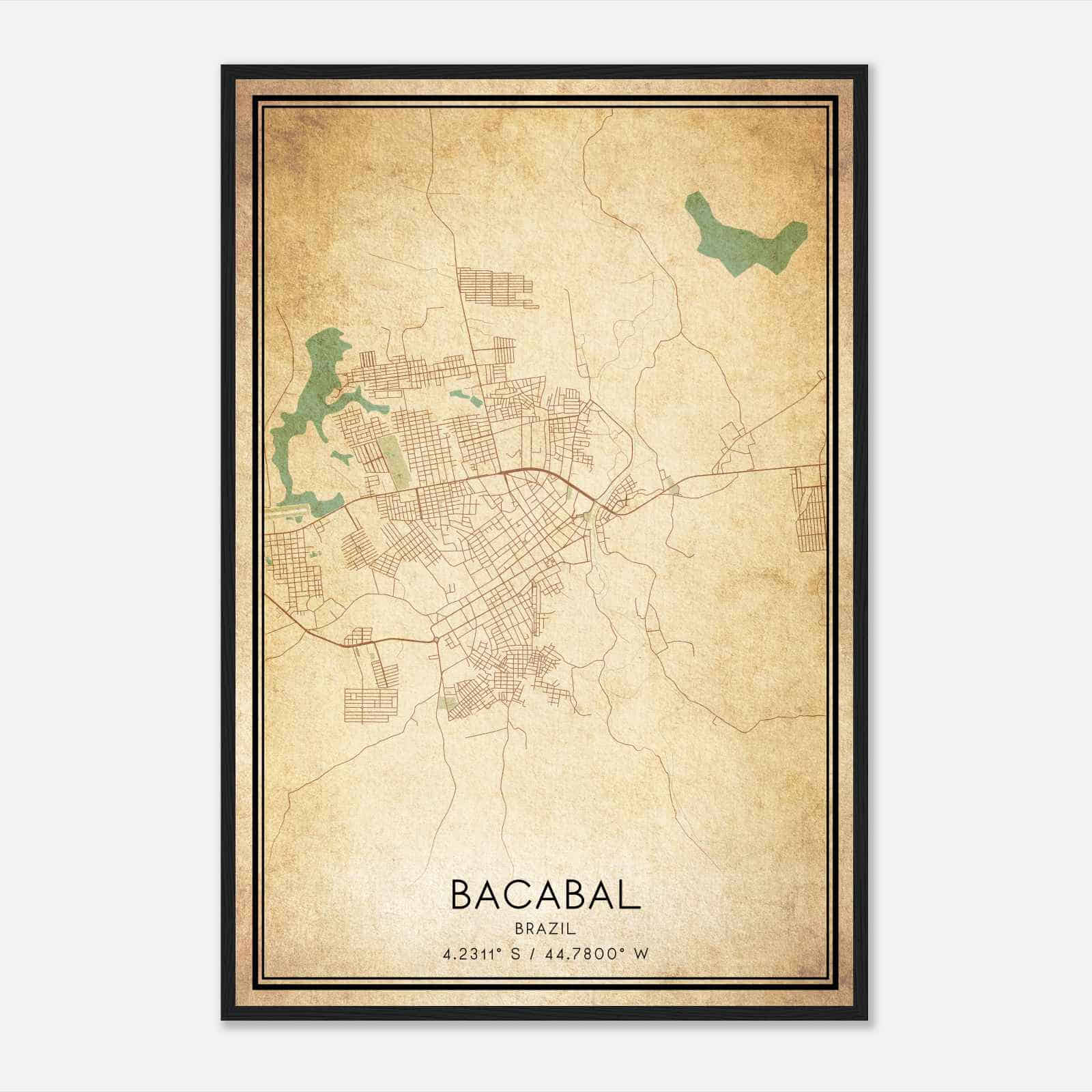 Vintage Bacabal Brazil Map Poster, Bacabal City Road Wall Art Print