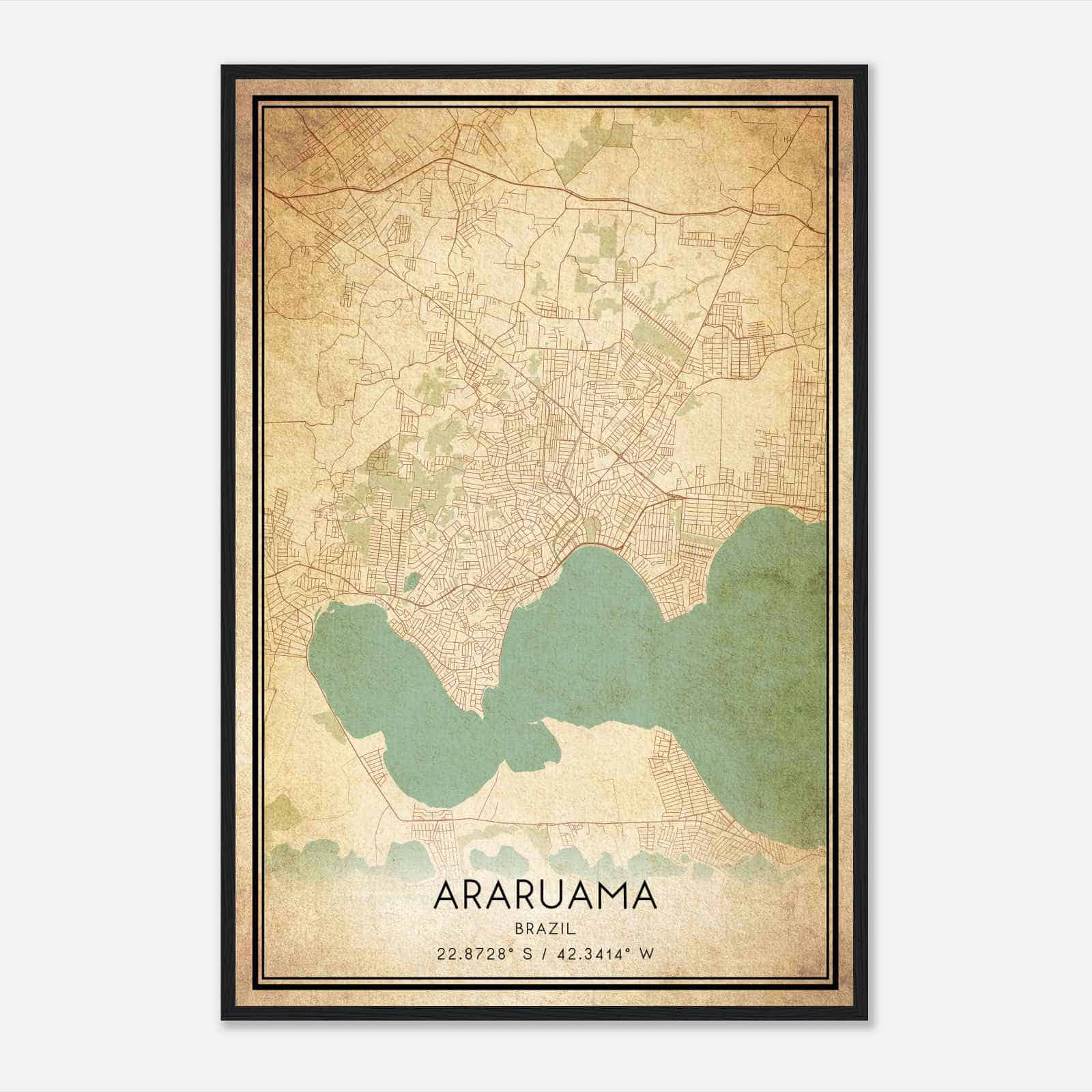Vintage Araruama Brazil Map Poster, Araruama City Road Wall Art Print