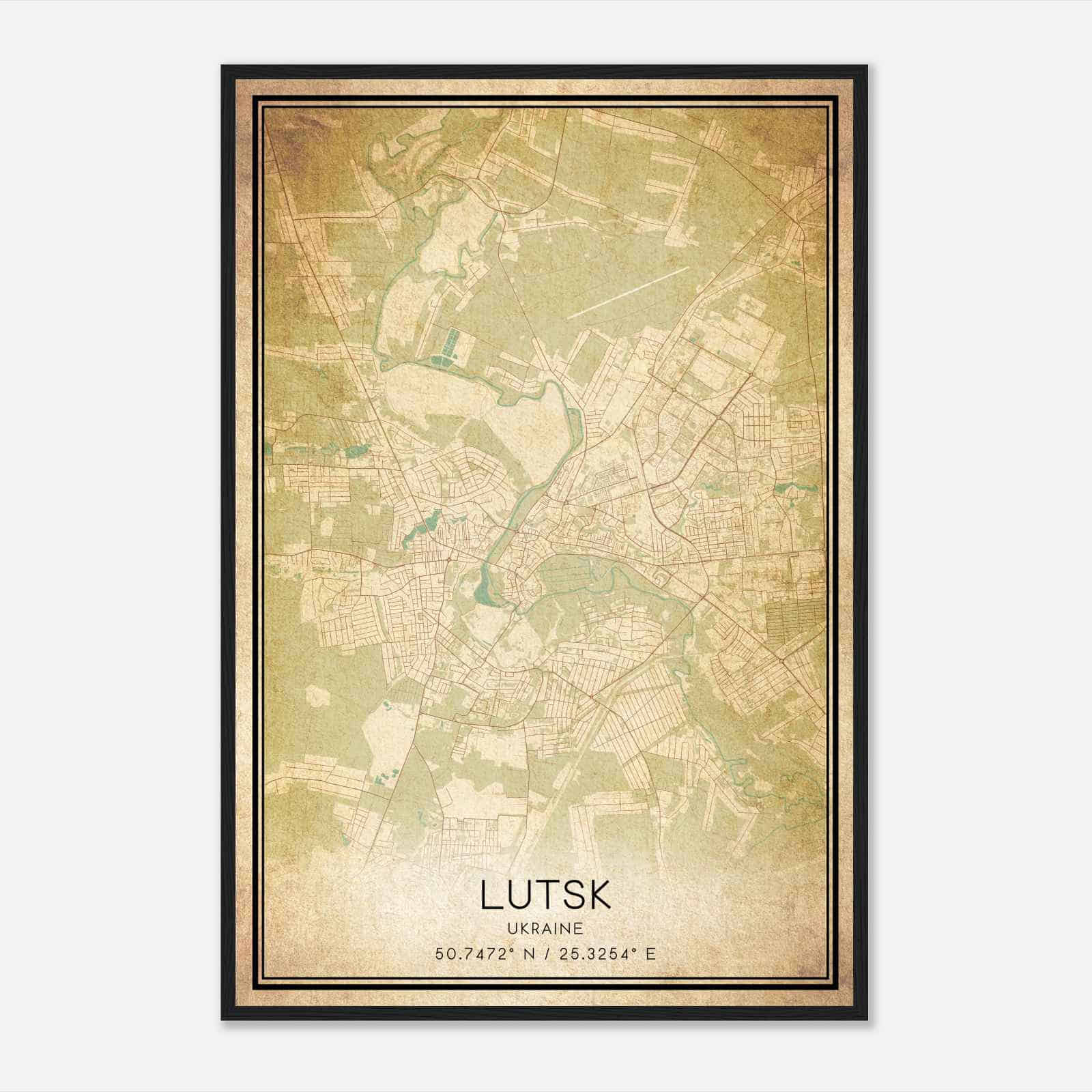 Vintage Lutsk Ukraine Map Poster, Lutsk City Road Wall Art Print