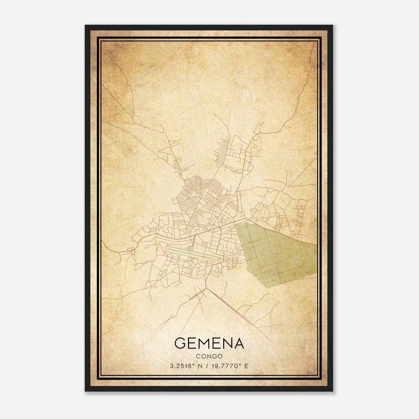 Vintage Gemena Congo Map Poster, Gemena City Road Wall Art Print