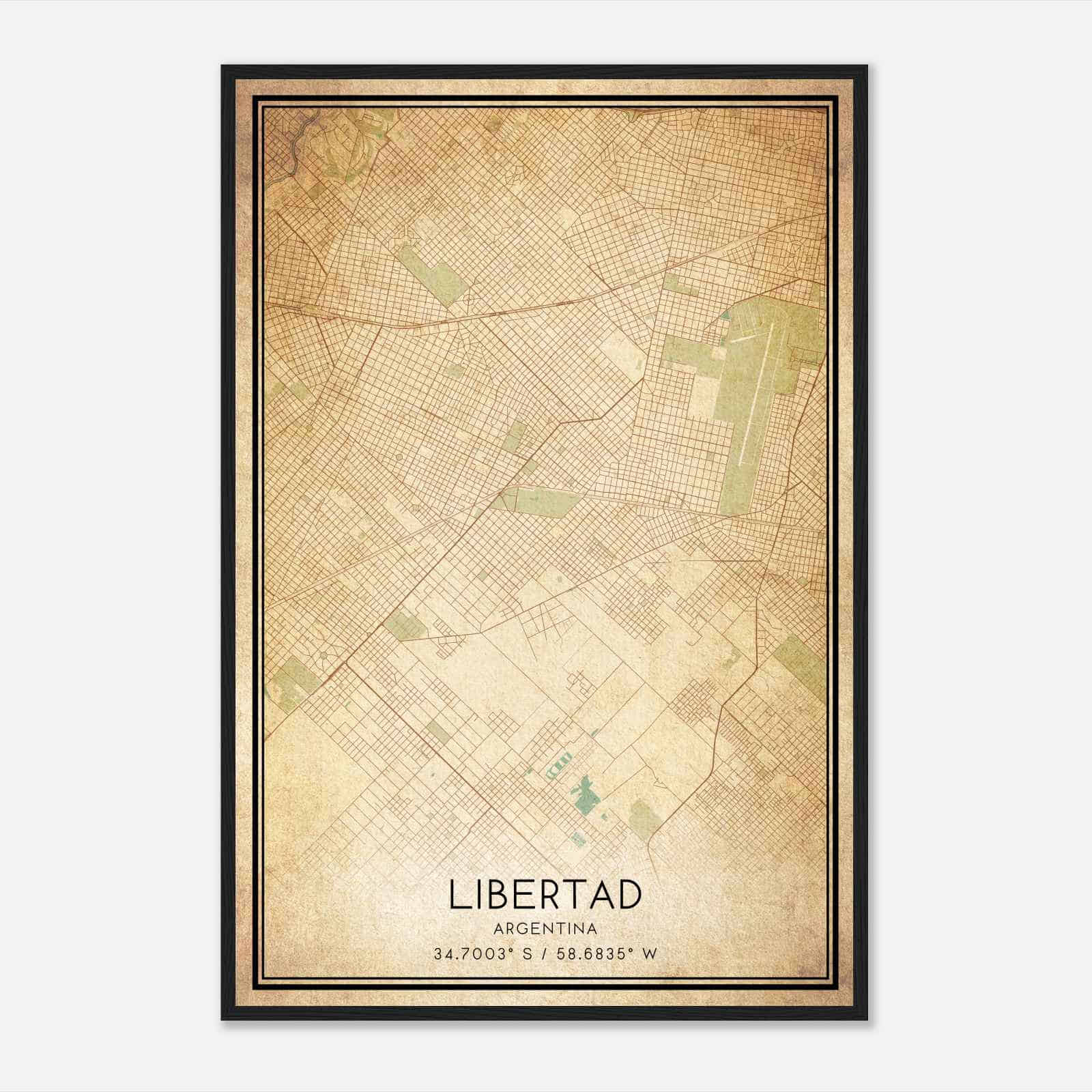 Vintage Libertad Argentina Map Poster, Libertad City Road Wall Art Print