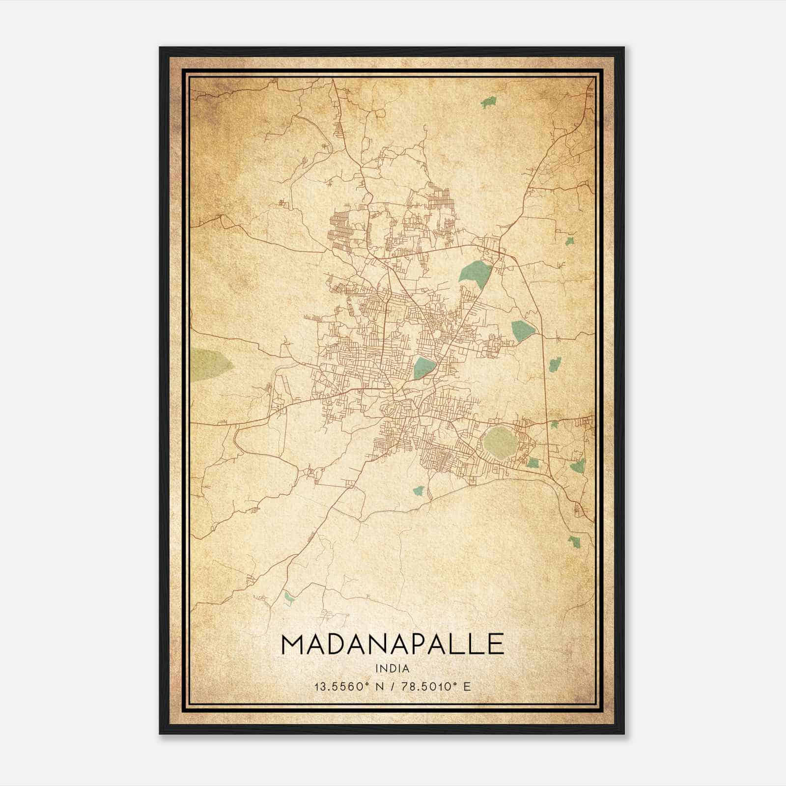 Vintage Madanapalle India Map Poster, Madanapalle City Road Wall Art Print