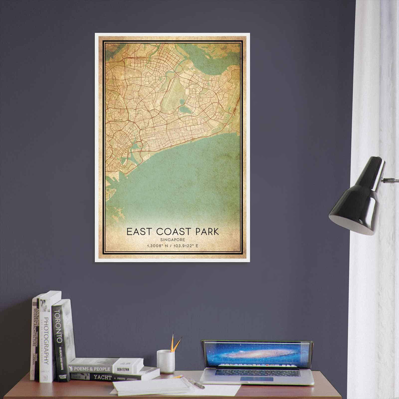 Vintage East Coast Park Singapore Map Poster, East Coast Park City Road Wall Art Print