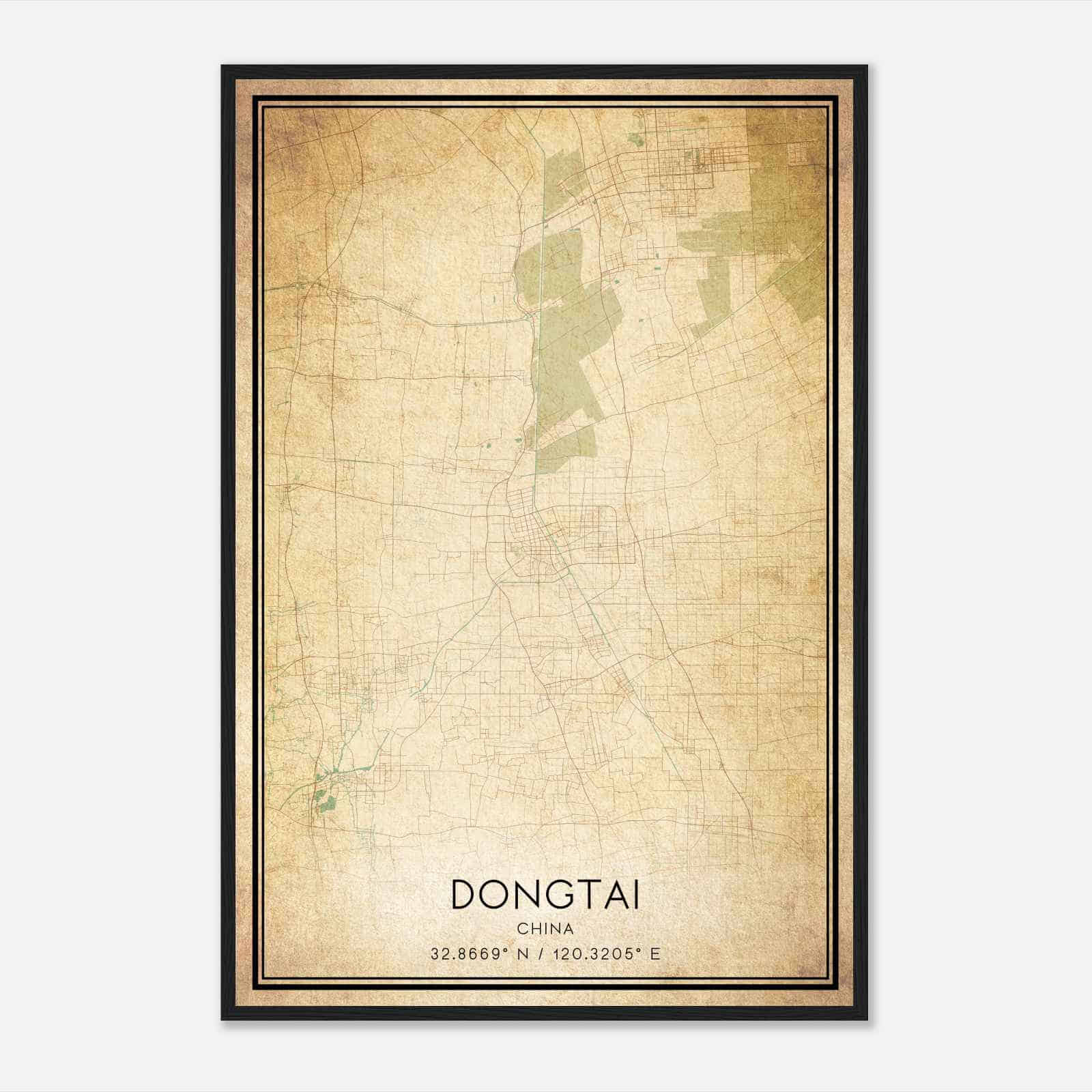 Vintage Dongtai China Map Poster, Dongtai City Road Wall Art Print