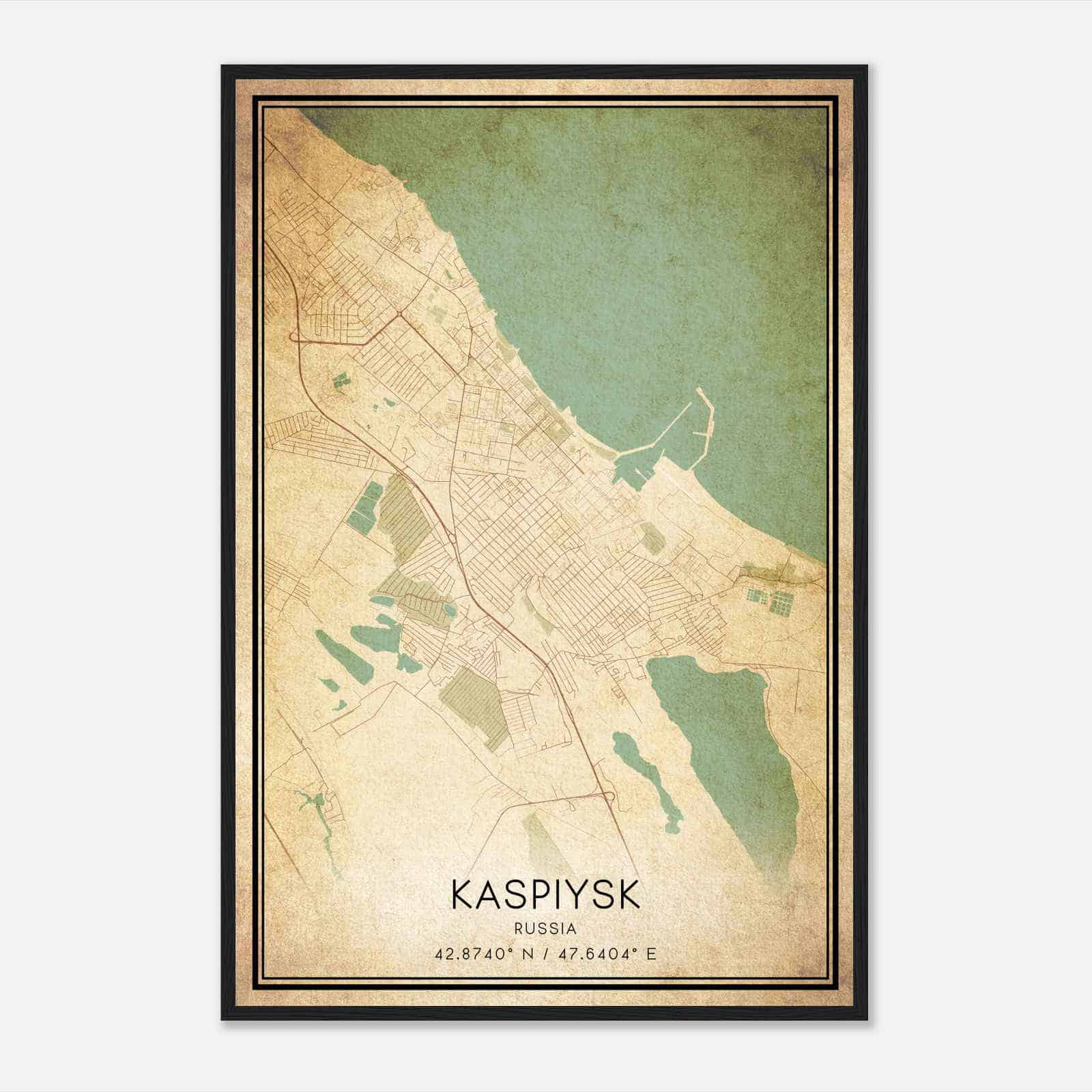 Vintage Kaspiysk Russia Map Poster, Kaspiysk City Road Wall Art Print