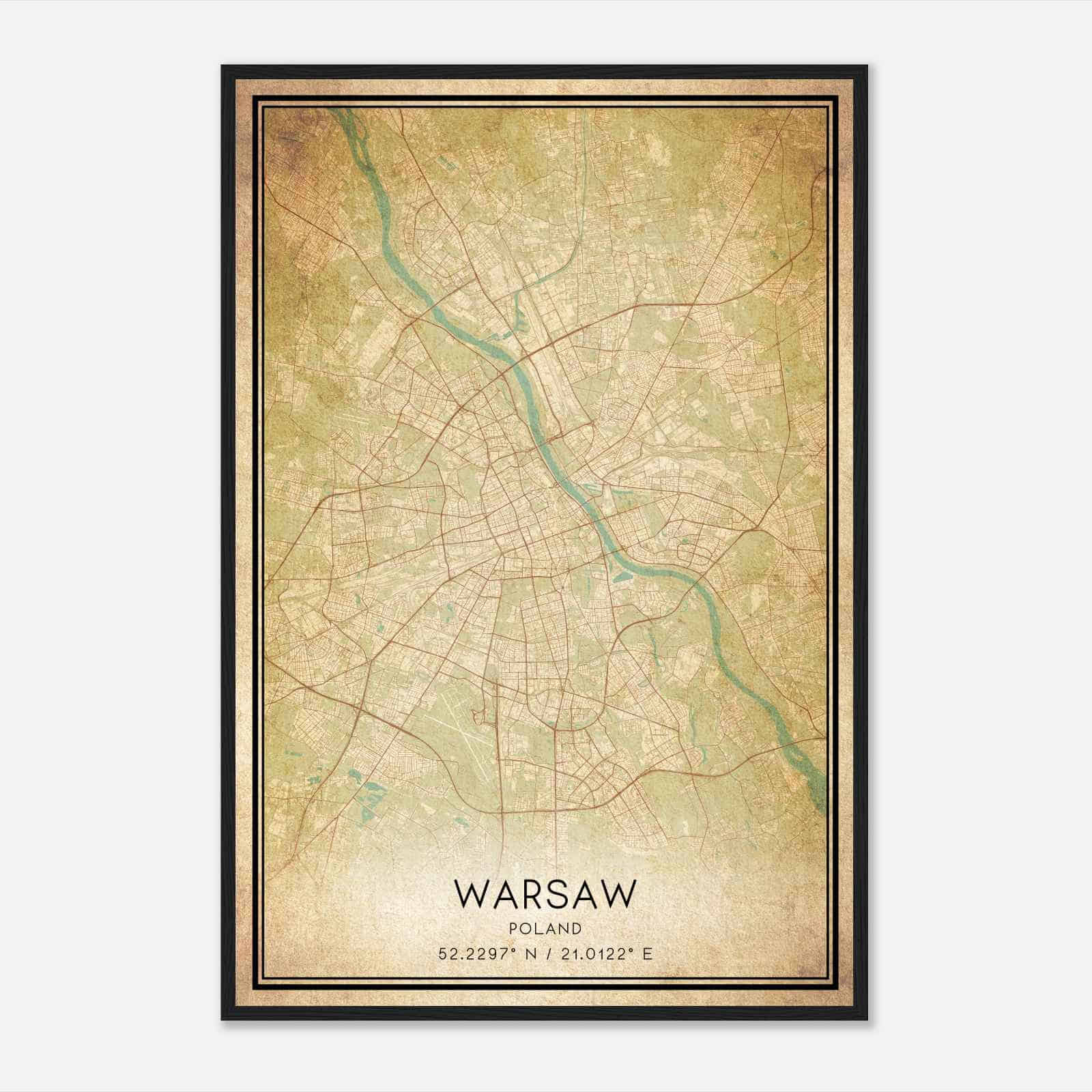 Vintage Warsaw Poland Map Poster, Warsaw City Road Wall Art Print