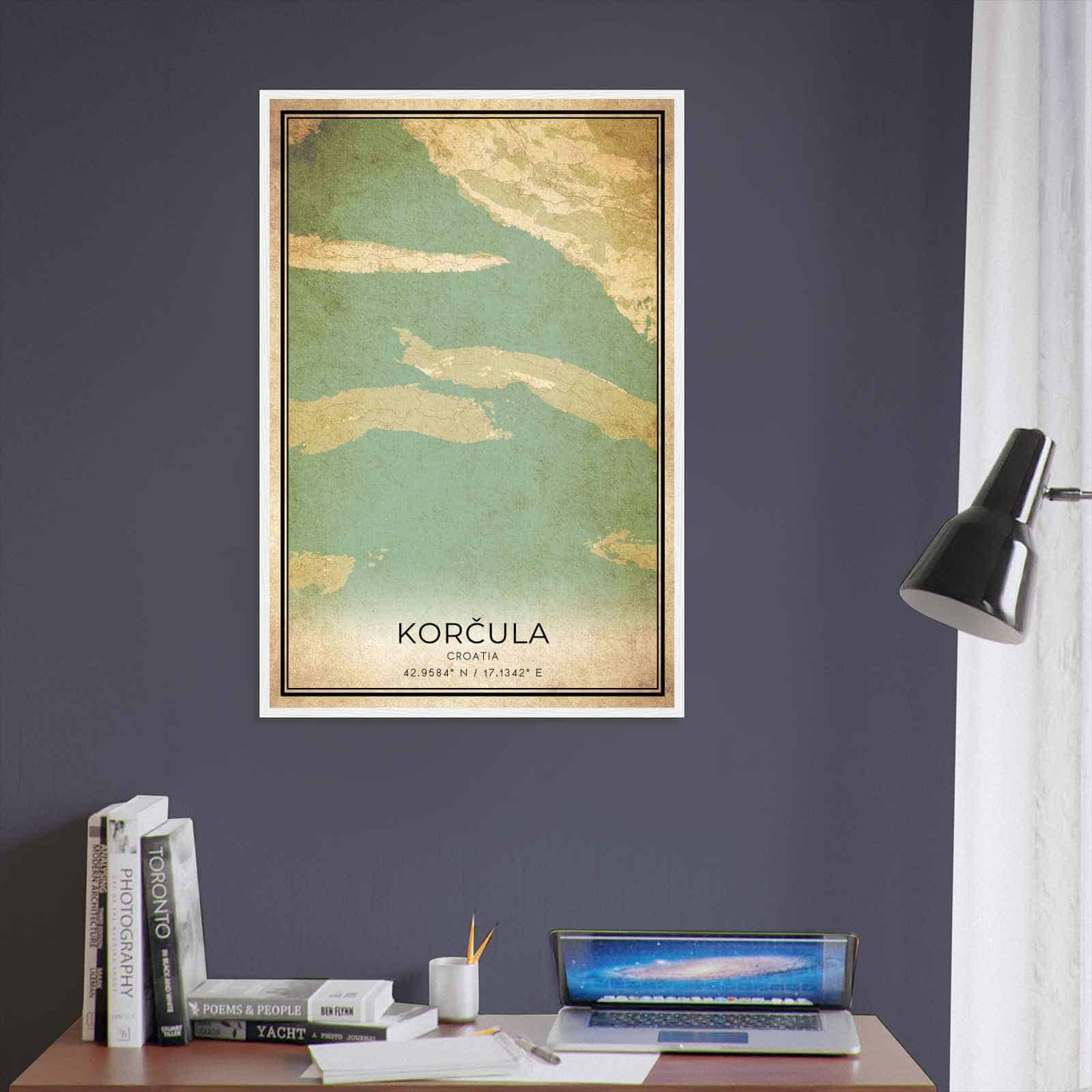Vintage Korcula Croatia Map Poster, Korcula City Road Wall Art Print