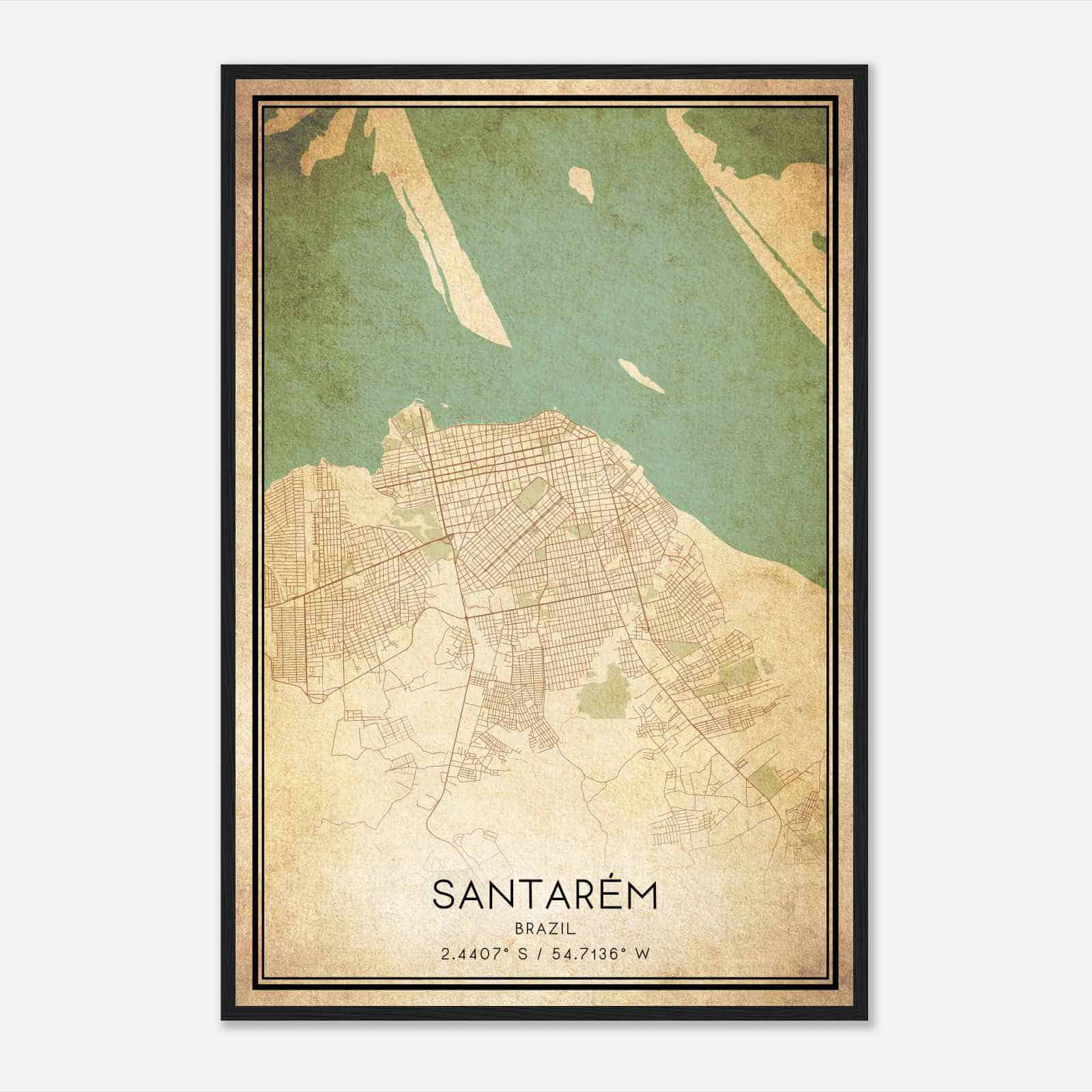 Vintage Santarem Brazil Map Poster, Santarem City Road Wall Art Print